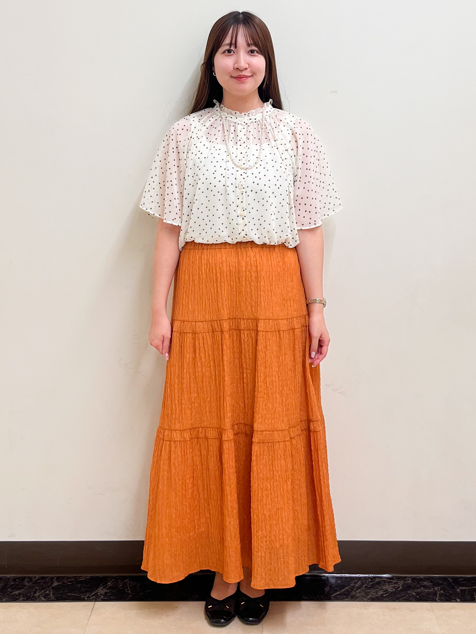 mikikoさんの「Reflect｜【セットアップ／手洗い可】ドット柄シアーブラウス」を使ったコーディネート