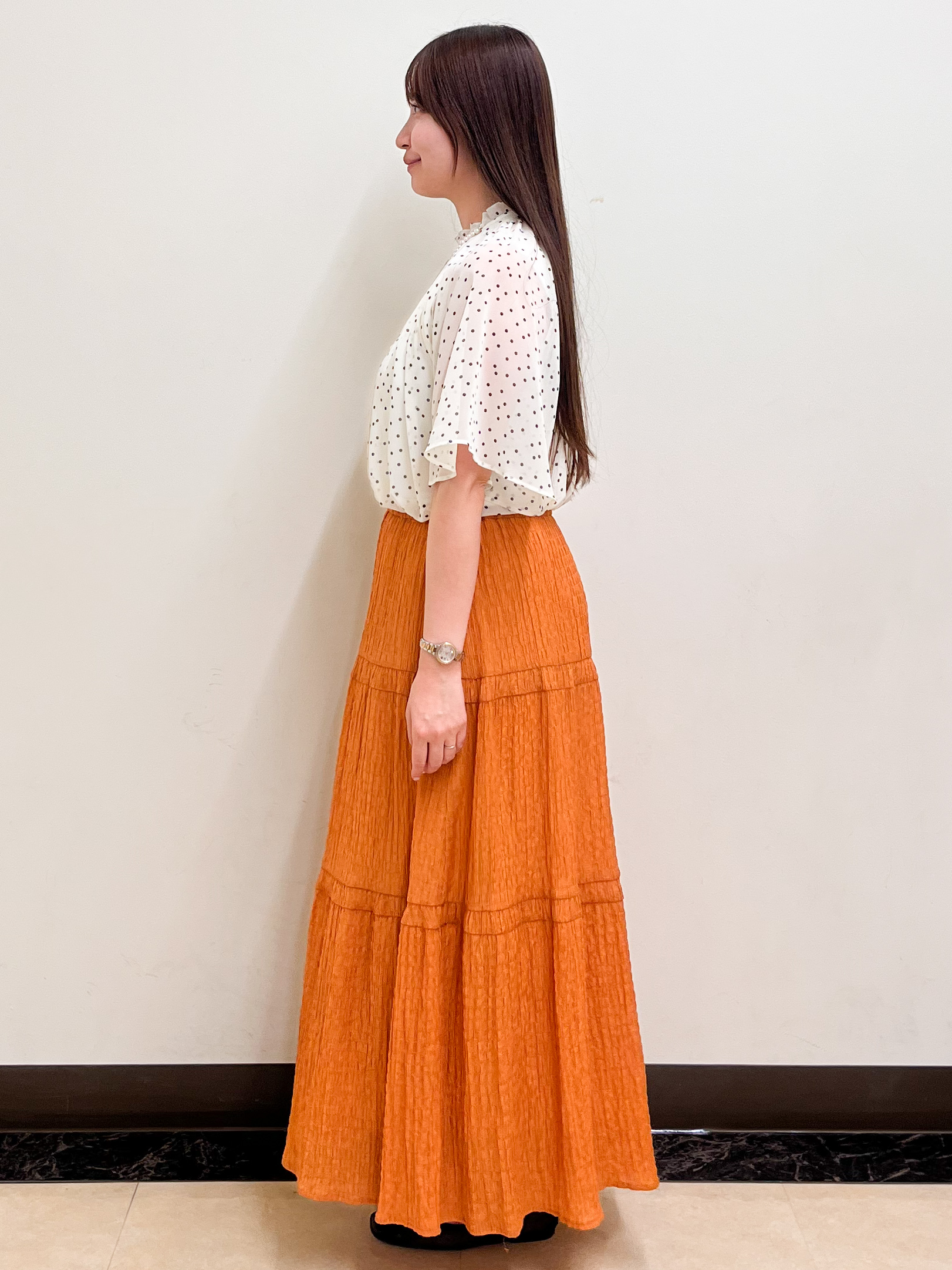 mikikoさんの「Reflect｜【セットアップ／手洗い可】ドット柄シアーブラウス」を使ったコーディネート