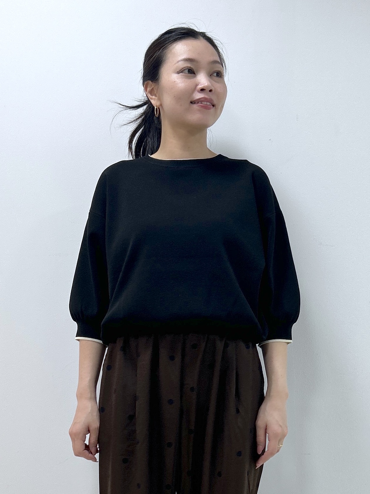 Kaiさんの「Dessin｜【UVカット/マシンウォッシャブル】6分袖配色ニット」を使ったコーディネート