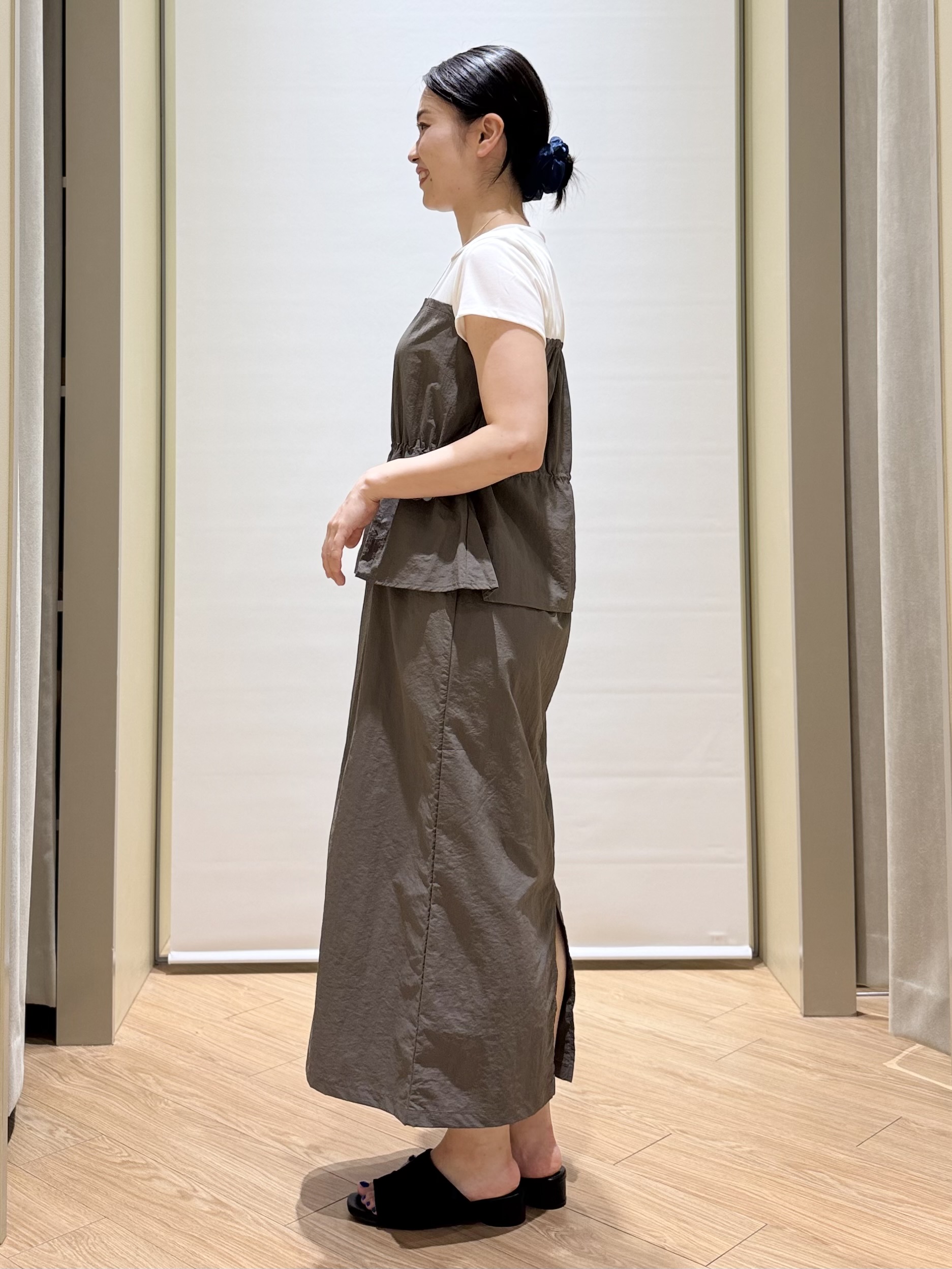あんりさんの「grove｜【低身長さんも選べる着丈・洗濯機◎】1枚で旬顔！Tシャツドッキングドロストワンピース」を使ったコーディネート