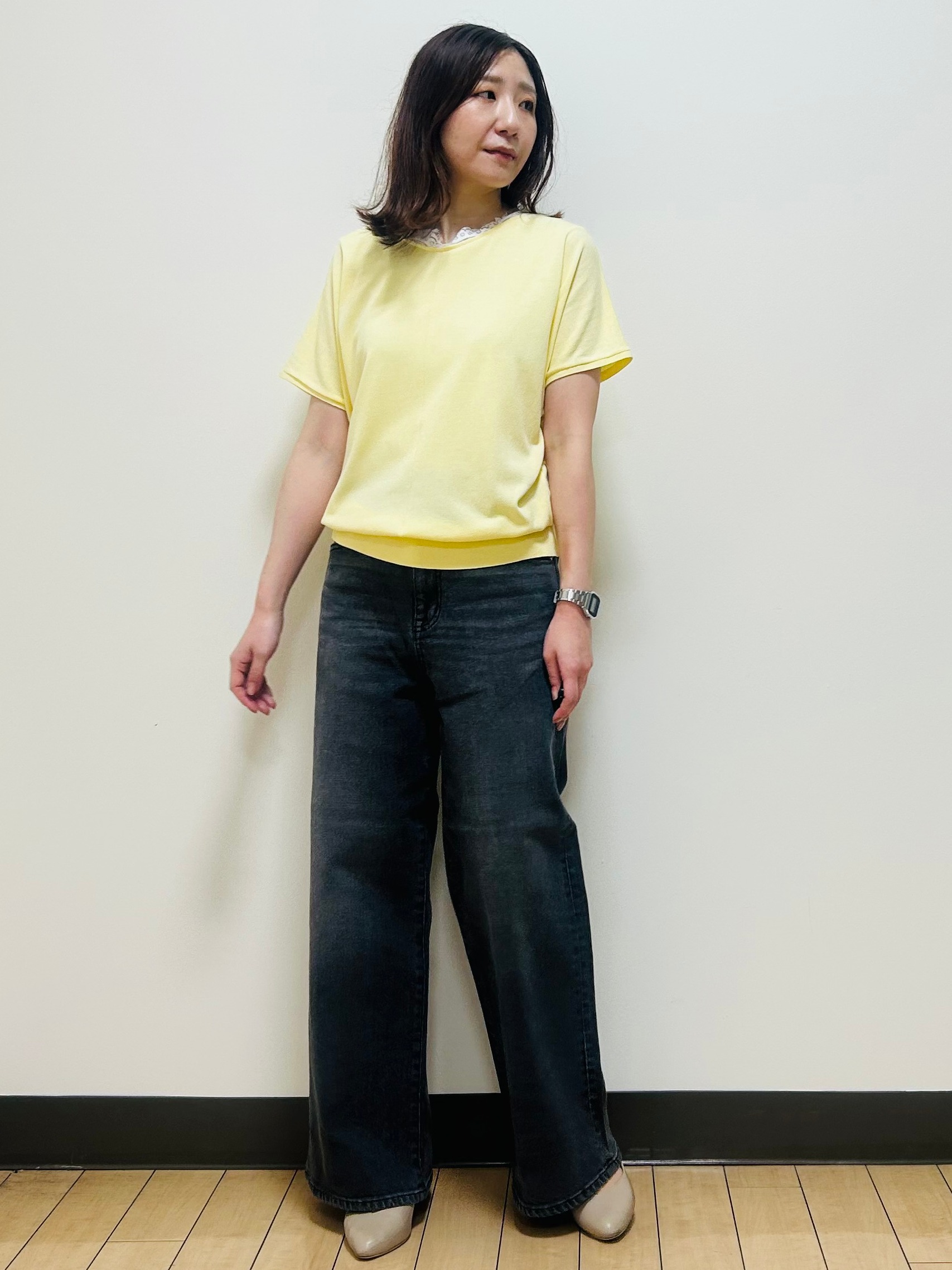 miiiさんの「Reflect｜【二の腕カバー／手洗い可】ネックレース フレンチスリーブニット」を使ったコーディネート