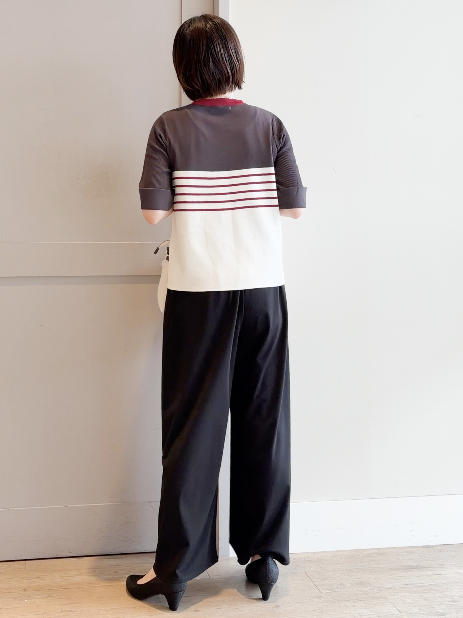 yamakoさんの「grove｜新色追加！【シリーズ累計36万枚/名品ニット】やわらかドライタッチ 袖メッシュ編みニット」を使ったコーディネート