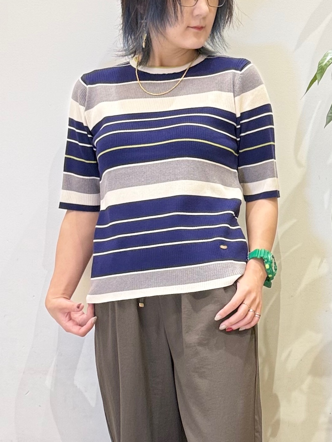 misakiさんの「SHOO･LA･RUE｜【S-LL】オンオフ着られる マルチボーダーリブニット」を使ったコーディネート