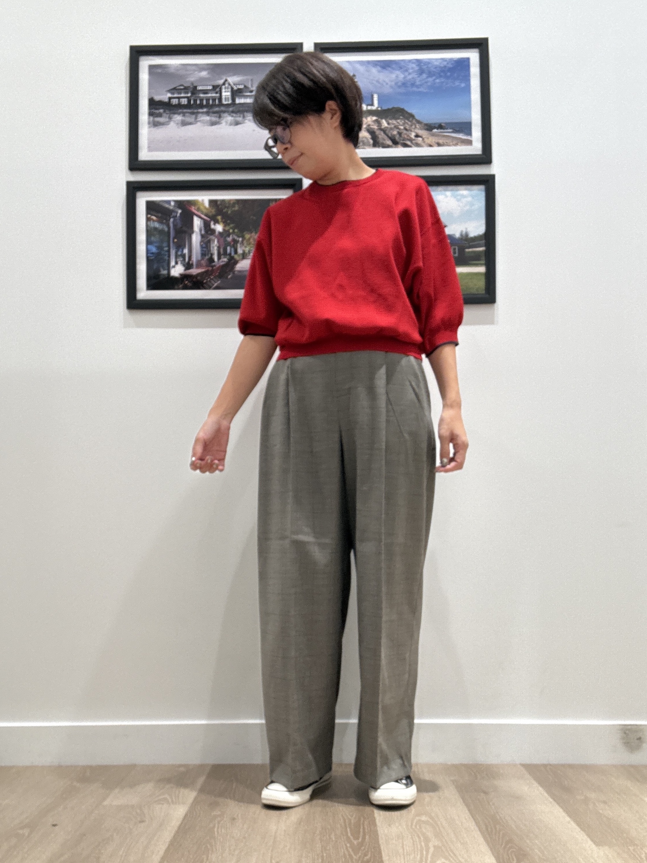 Naoさんの「Dessin｜【UVカット/マシンウォッシャブル】6分袖配色ニット」を使ったコーディネート