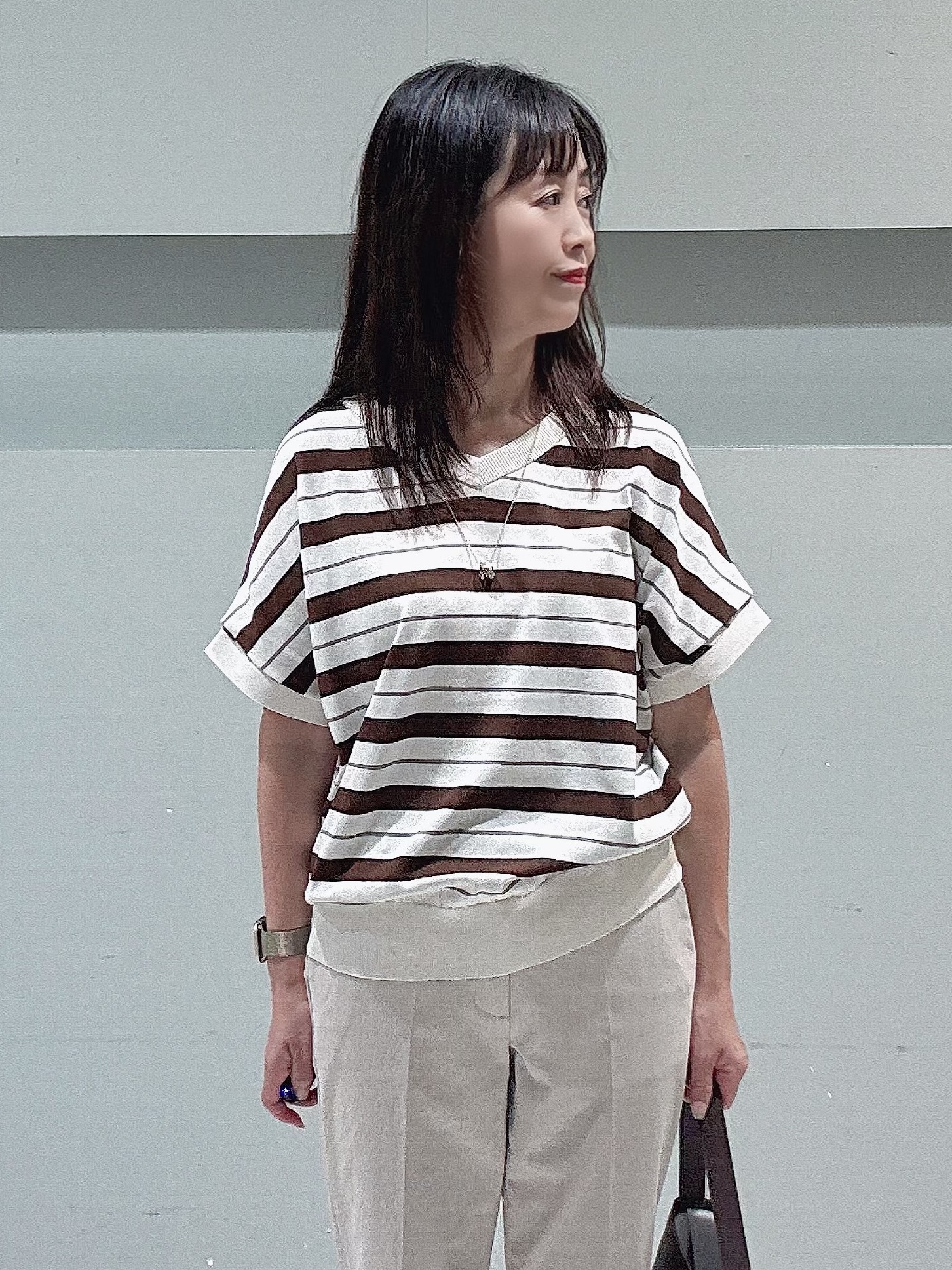 makiさんの「UNTITLED｜【肌に張りつきにくい/前後2WAY】ドライタッチコットンプルオーバー」を使ったコーディネート