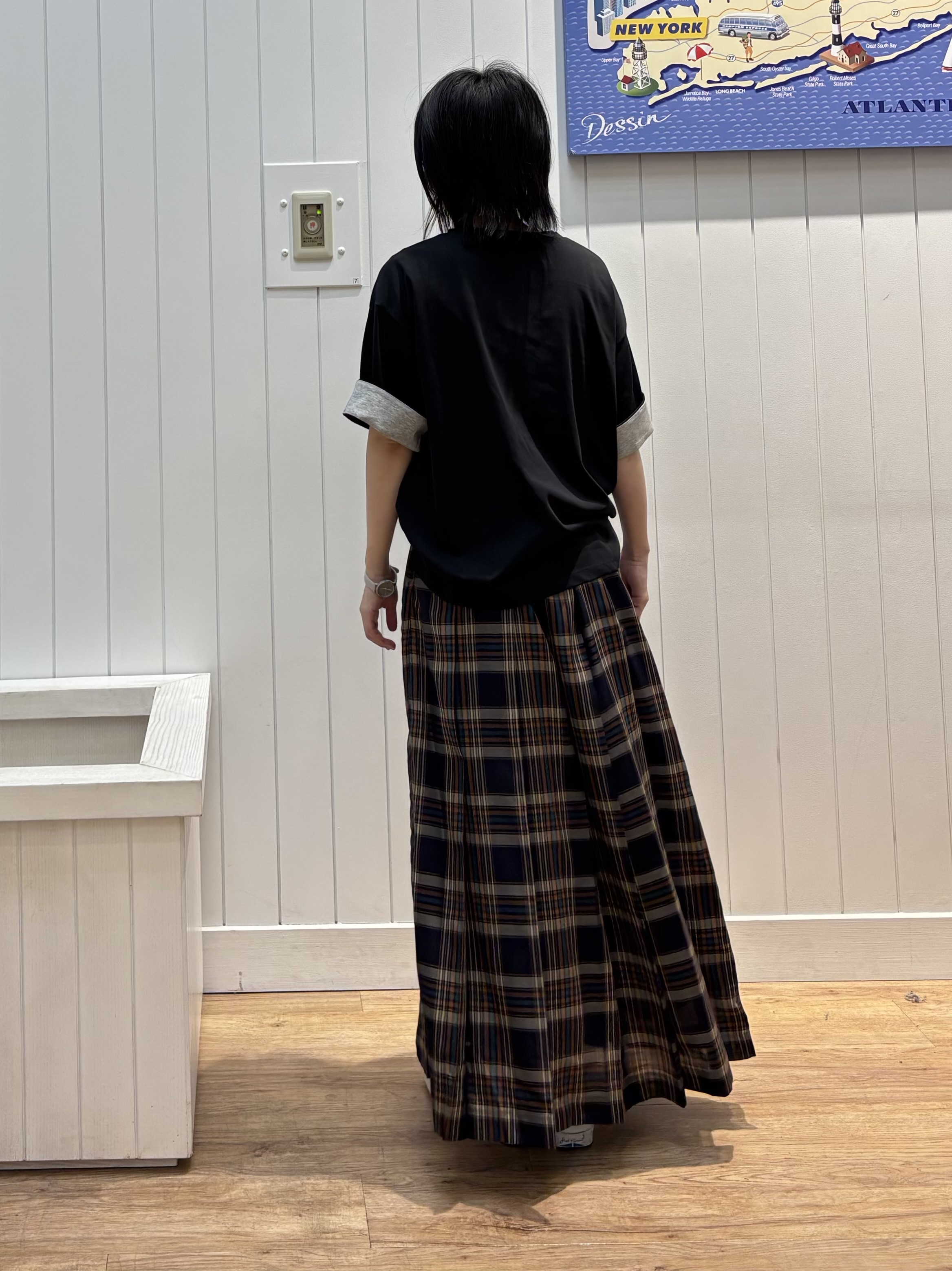 OKADAさんの「Dessin｜【セットアップ可】シアーチェック プリーツスカート」を使ったコーディネート
