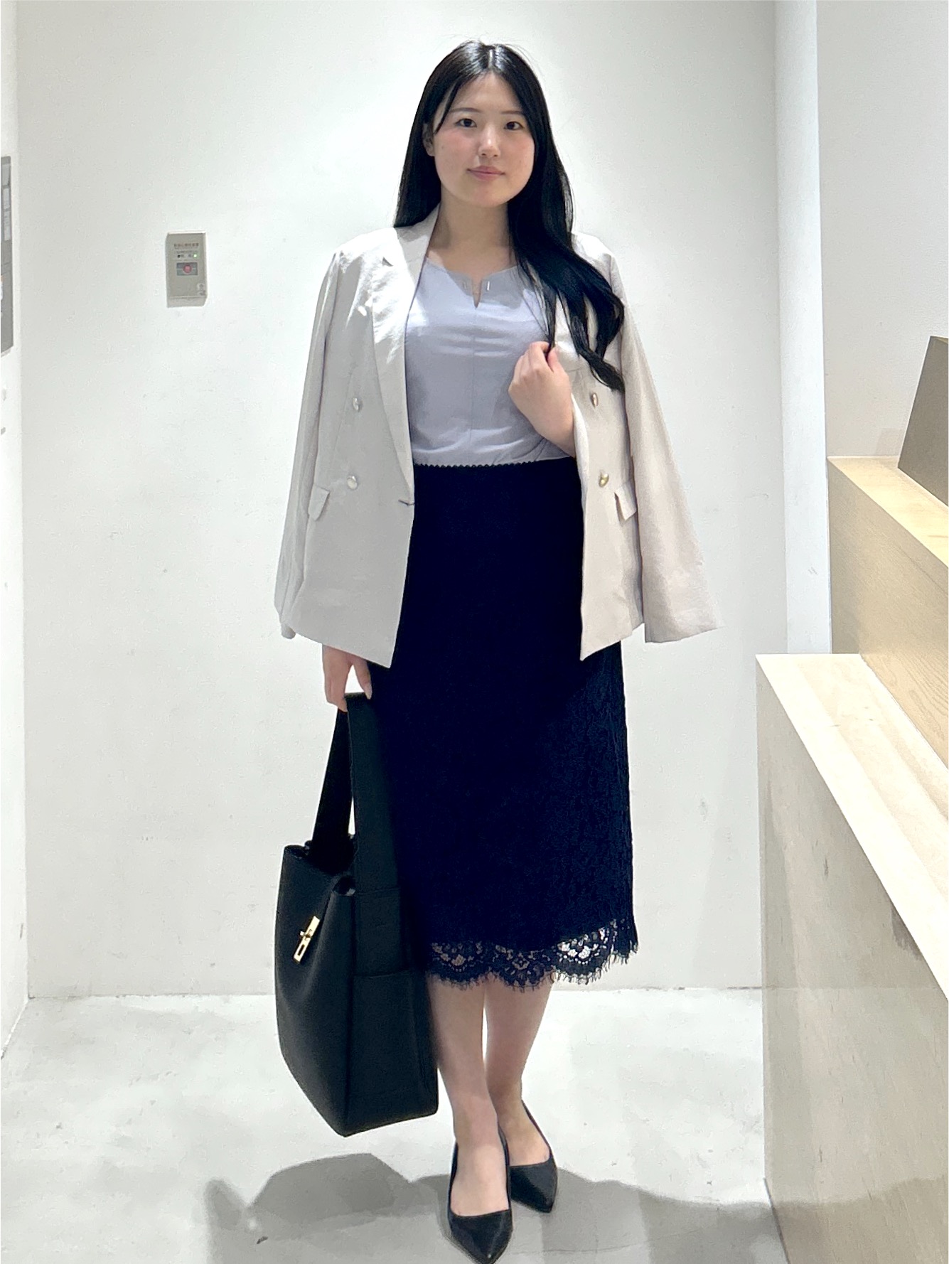 sayaさんの「OPAQUE.CLIP｜《再入荷》ダブルブレストテーラードジャケット【接触冷感／吸水速乾／イージーアイロン／防シワ／洗濯機O」を使ったコーディネート