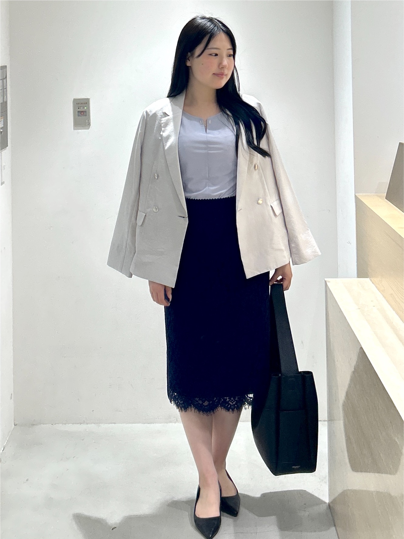 sayaさんの「OPAQUE.CLIP｜《再入荷》ダブルブレストテーラードジャケット【接触冷感／吸水速乾／イージーアイロン／防シワ／洗濯機O」を使ったコーディネート