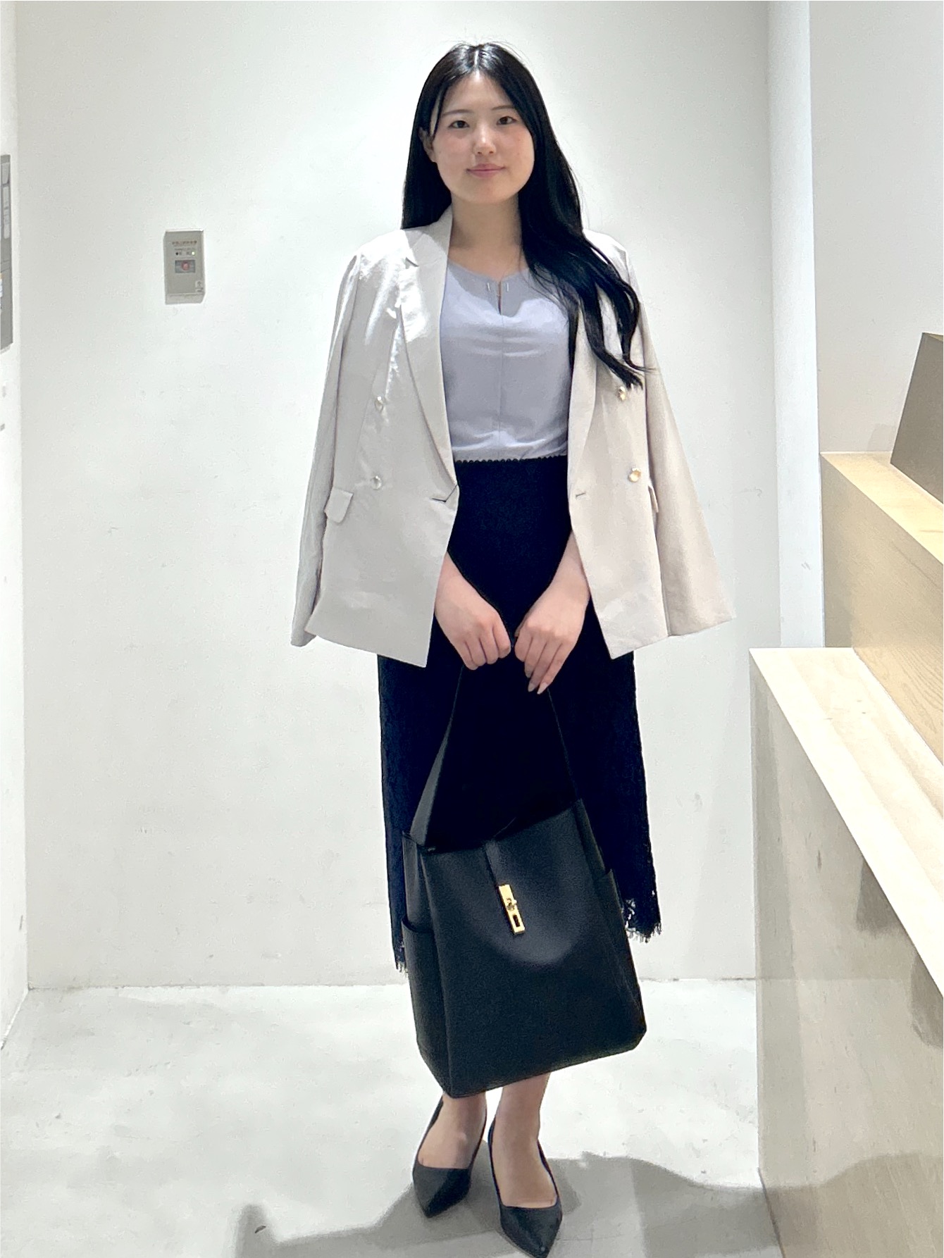 sayaさんの「OPAQUE.CLIP｜《再入荷》ダブルブレストテーラードジャケット【接触冷感／吸水速乾／イージーアイロン／防シワ／洗濯機O」を使ったコーディネート