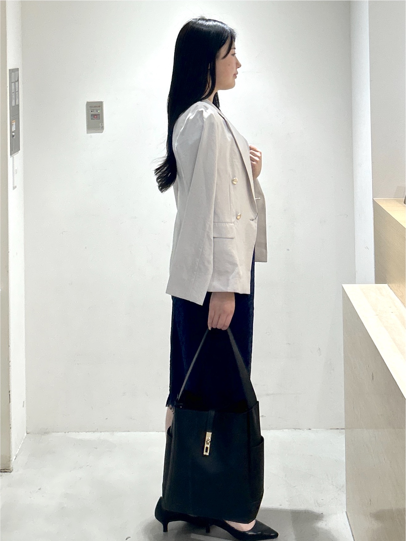 sayaさんの「OPAQUE.CLIP｜《再入荷》ダブルブレストテーラードジャケット【接触冷感／吸水速乾／イージーアイロン／防シワ／洗濯機O」を使ったコーディネート