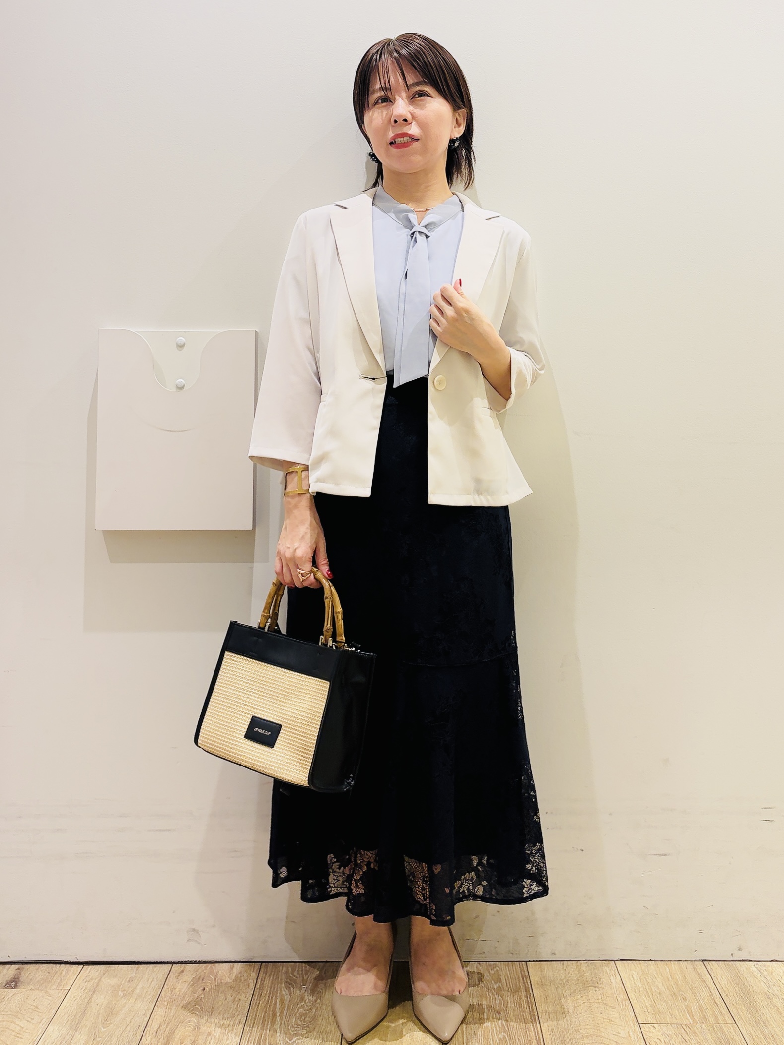 YUKOさんの「index｜ジョーゼットボウタイブラウス【洗濯機OK】」を使ったコーディネート