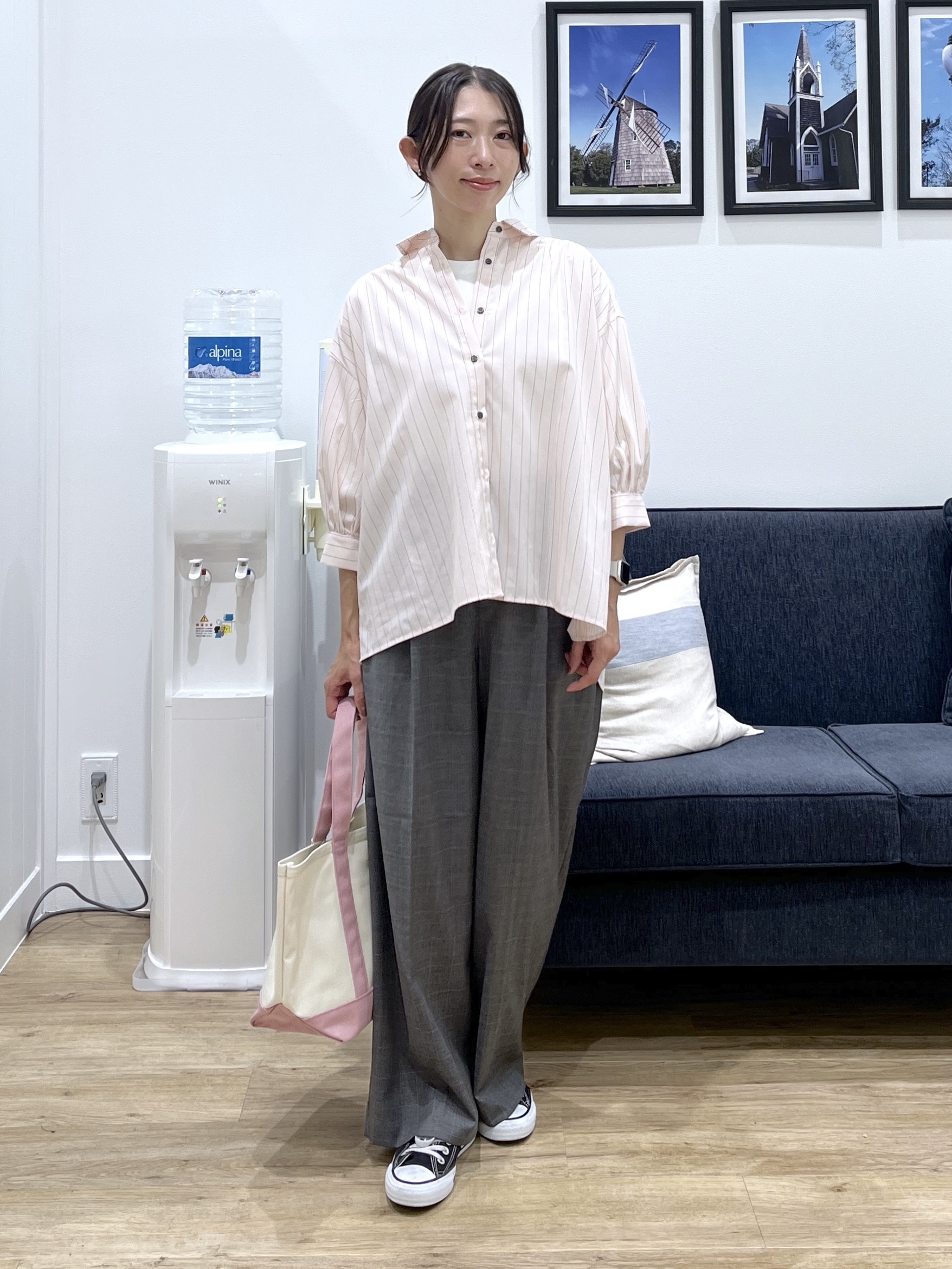 canaさんの「Dessin｜【UVカット】ギャザースリーブストライプシャツ6分袖」を使ったコーディネート