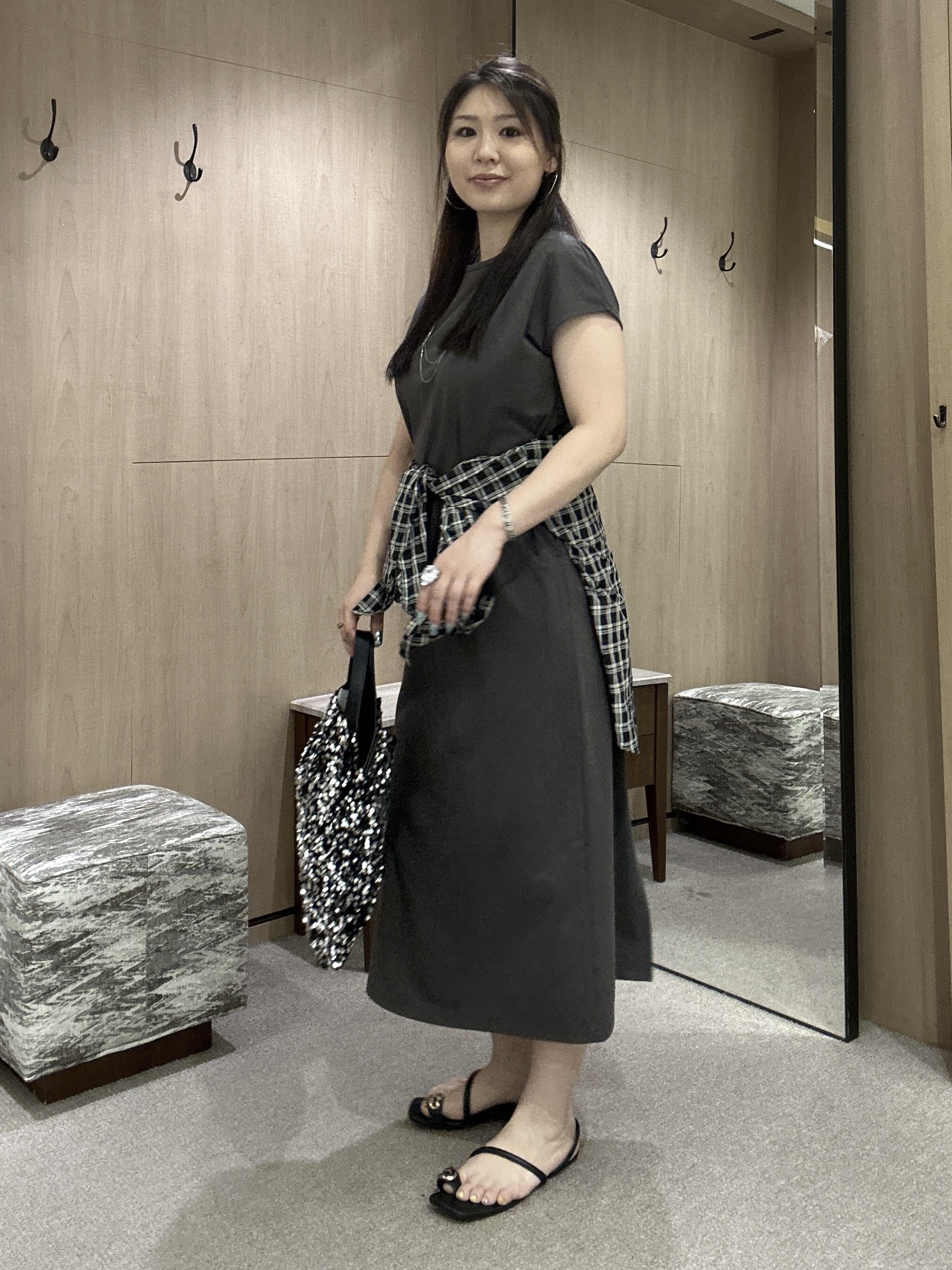 YURIさんの「UNTITLED｜シアーチェックシャツブラウス」を使ったコーディネート