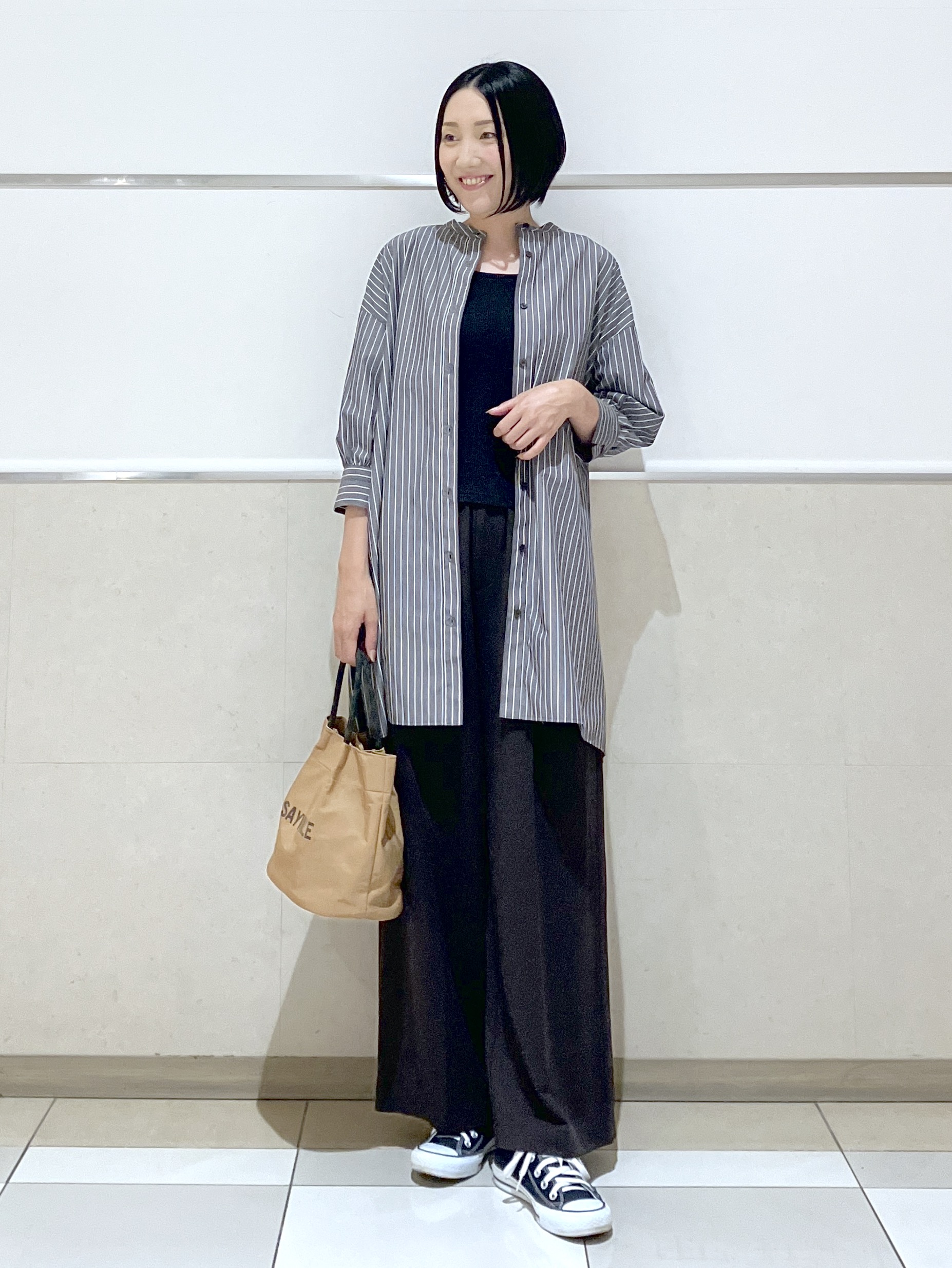 eriko さんの「Dessin｜【UVカット】チュニックストライプシャツ6分袖」を使ったコーディネート