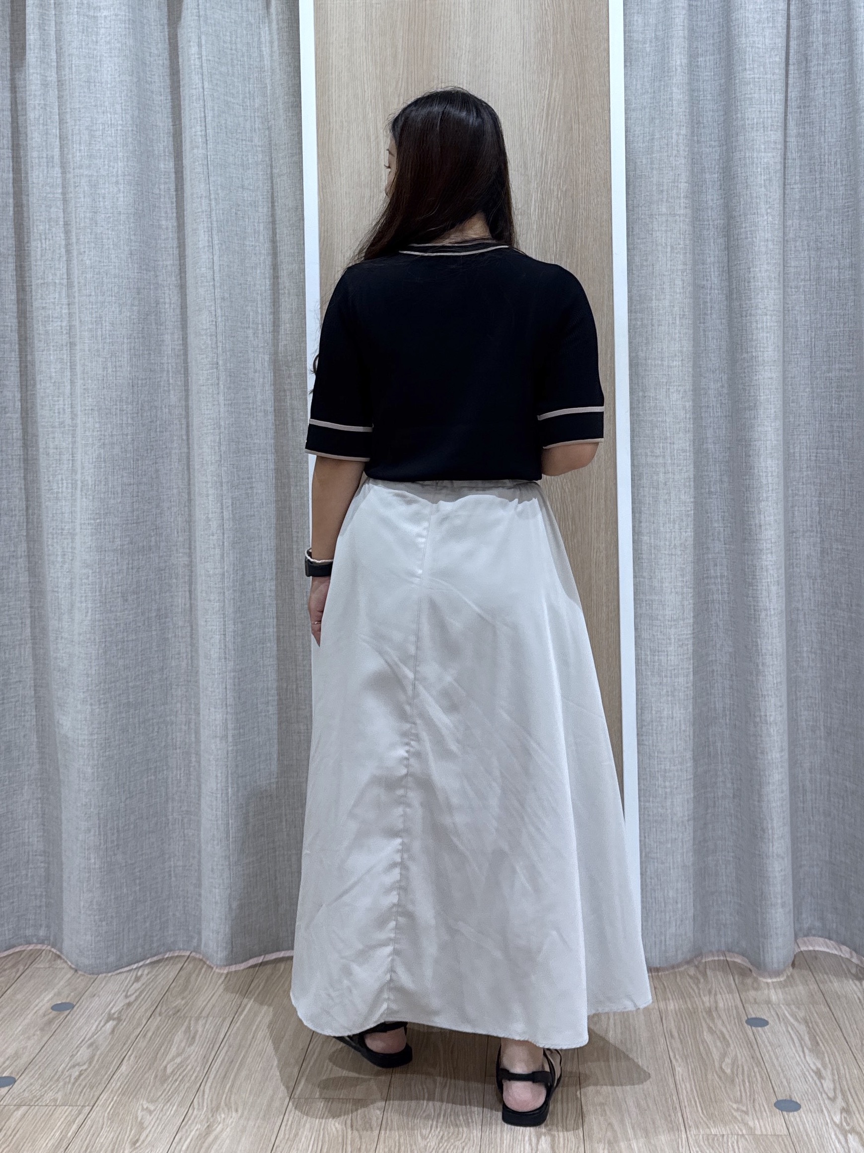 sachiさんの「grove｜新色追加！【シリーズ累計36万枚/名品ニット】やわらかドライタッチ 袖メッシュ編みニット」を使ったコーディネート