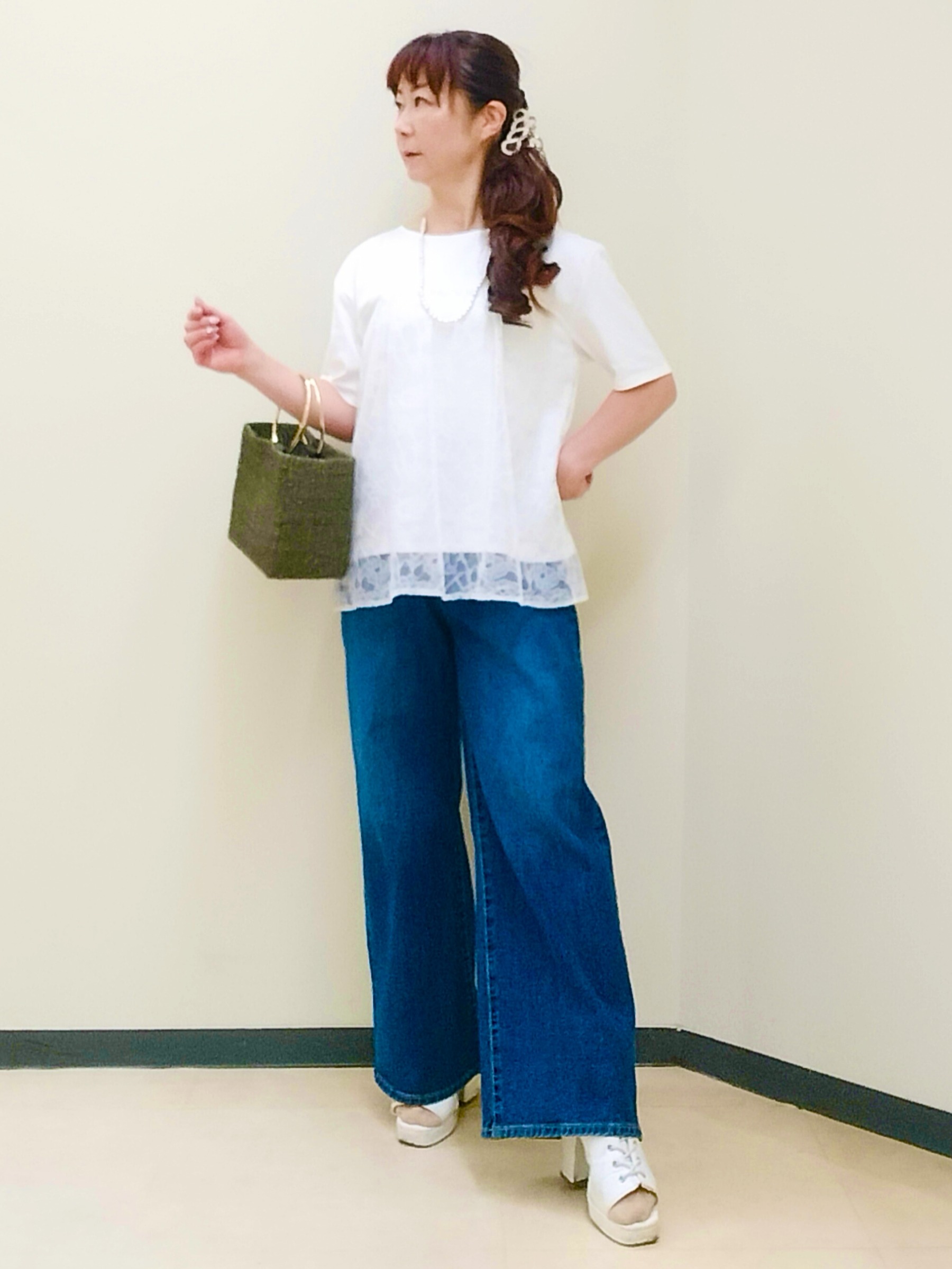 花さんの「Reflect｜【UVカット／接触冷感／手洗い可】ラッセルレースプルオーバー」を使ったコーディネート