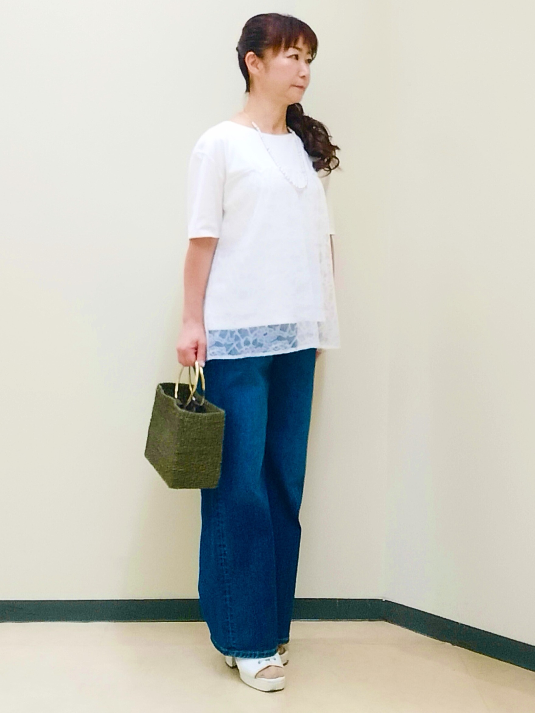 花さんの「Reflect｜【UVカット／接触冷感／手洗い可】ラッセルレースプルオーバー」を使ったコーディネート