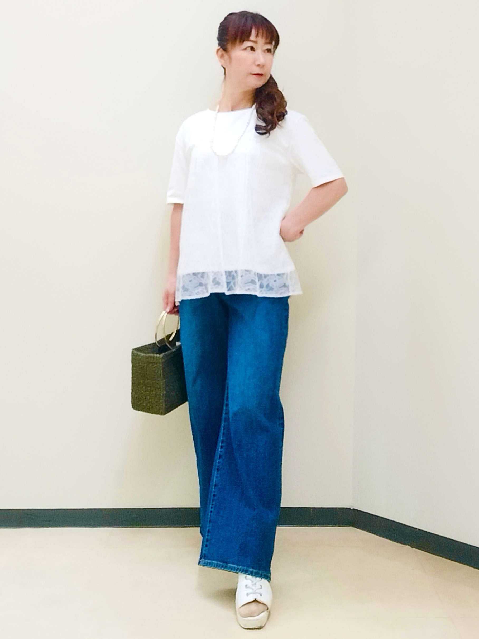 花さんの「Reflect｜【UVカット／接触冷感／手洗い可】ラッセルレースプルオーバー」を使ったコーディネート