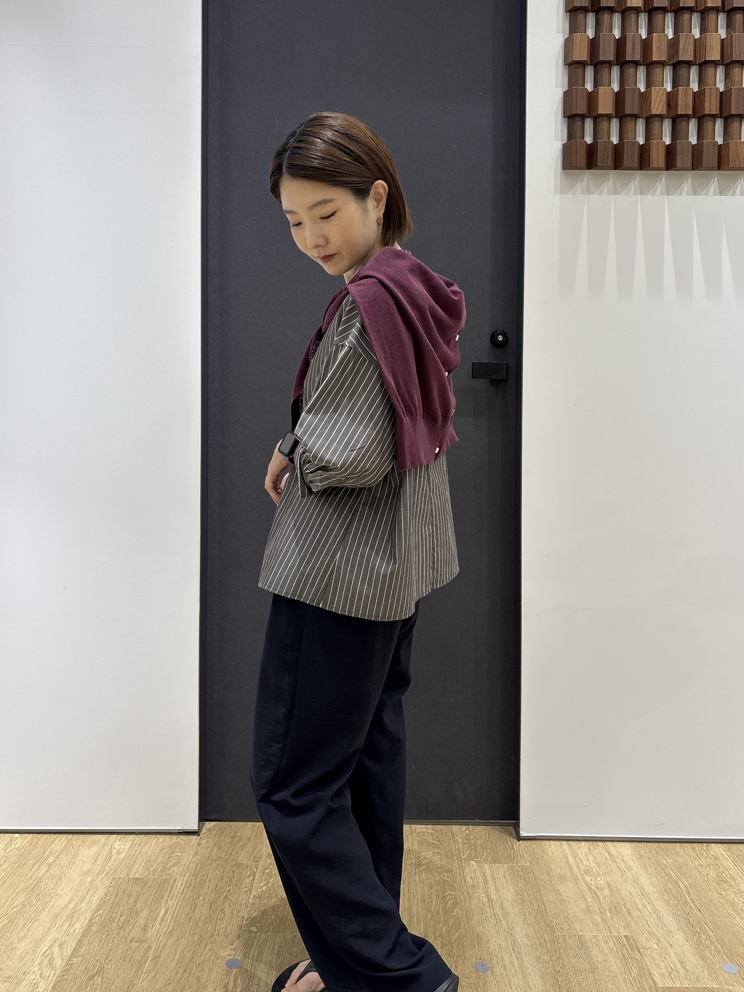 risaさんの「Dessin｜【UVカット】ストライプフリルブラウス6分袖」を使ったコーディネート