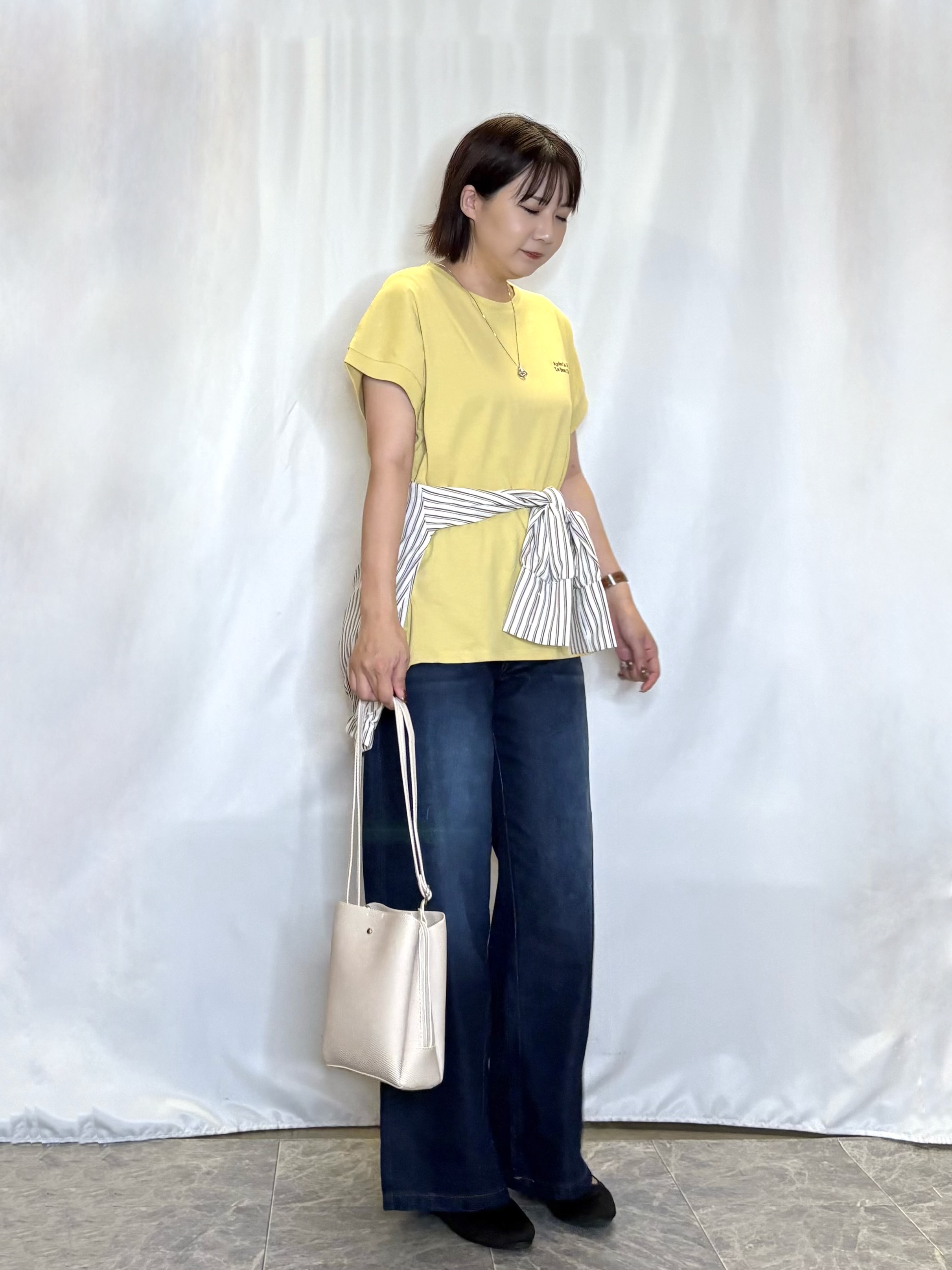 ネリさんの「SHOO･LA･RUE｜【ひんやり/洗濯後しわになりにくい/S-LL】お顔も手の甲もしっかりカバー　日よけ・指穴付きUVパー」を使ったコーディネート