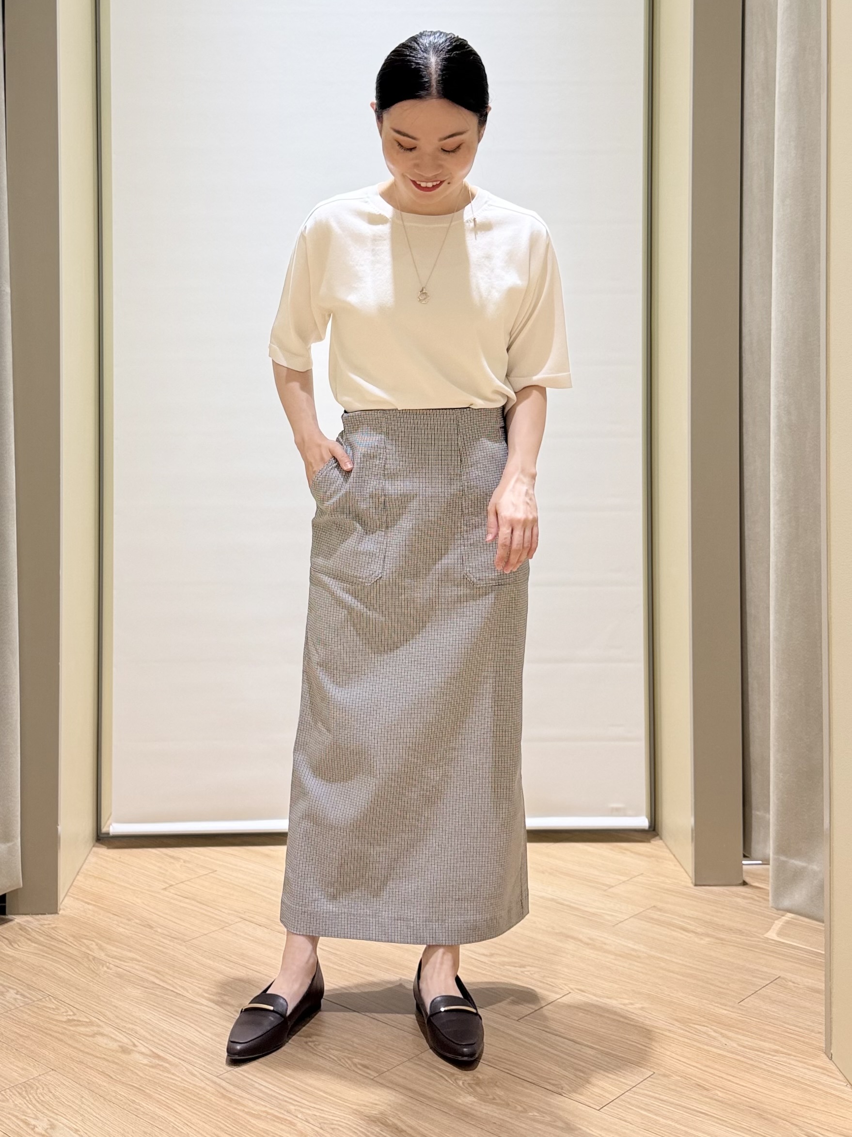 あんりさんの「grove｜【ひんやり・UVカット・洗濯機◎】Tシャツ感覚で着られるコットン混ニット」を使ったコーディネート