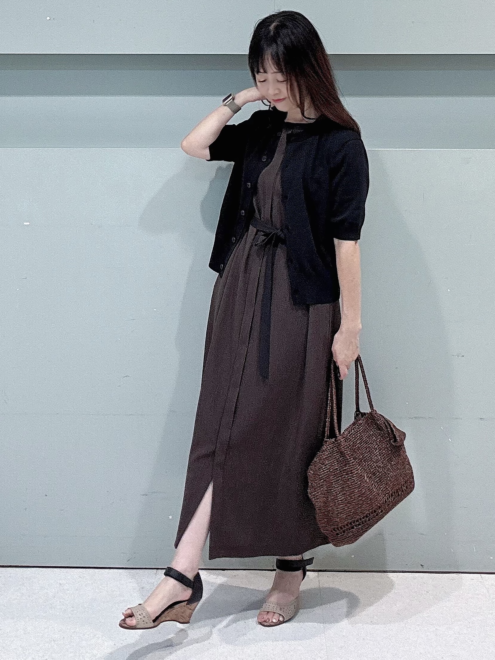 makiさんの「UNTITLED｜【接触冷感/UVカット/イージーケア】配色ラインワンピース」を使ったコーディネート