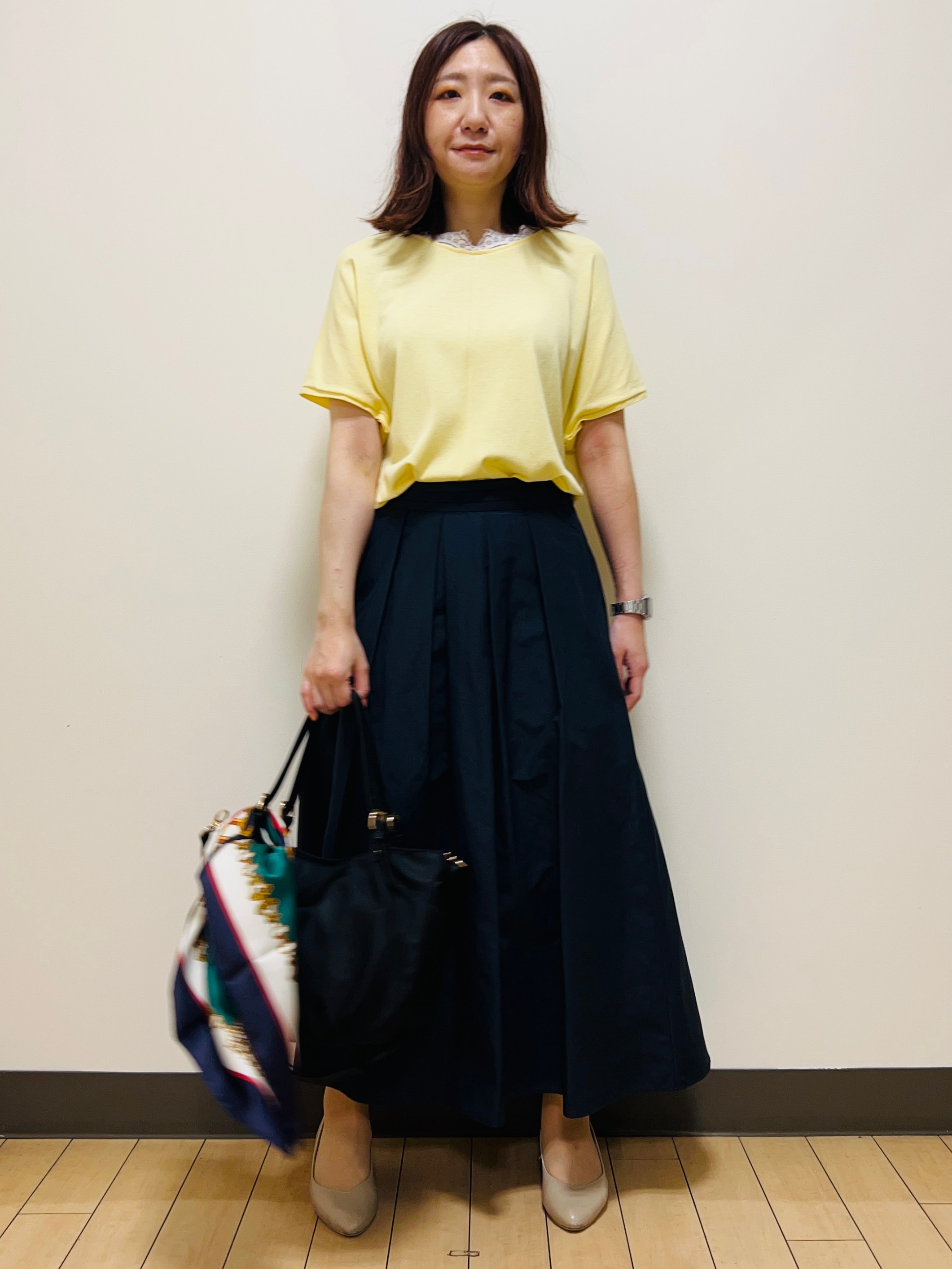 miiiさんの「Reflect｜【二の腕カバー／手洗い可】ネックレース フレンチスリーブニット」を使ったコーディネート