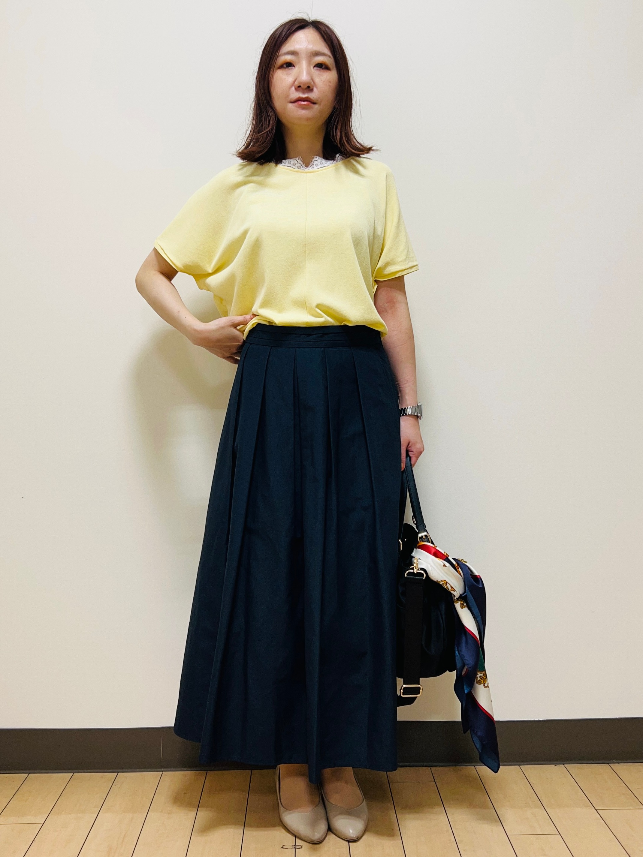 miiiさんの「Reflect｜【二の腕カバー／手洗い可】ネックレース フレンチスリーブニット」を使ったコーディネート