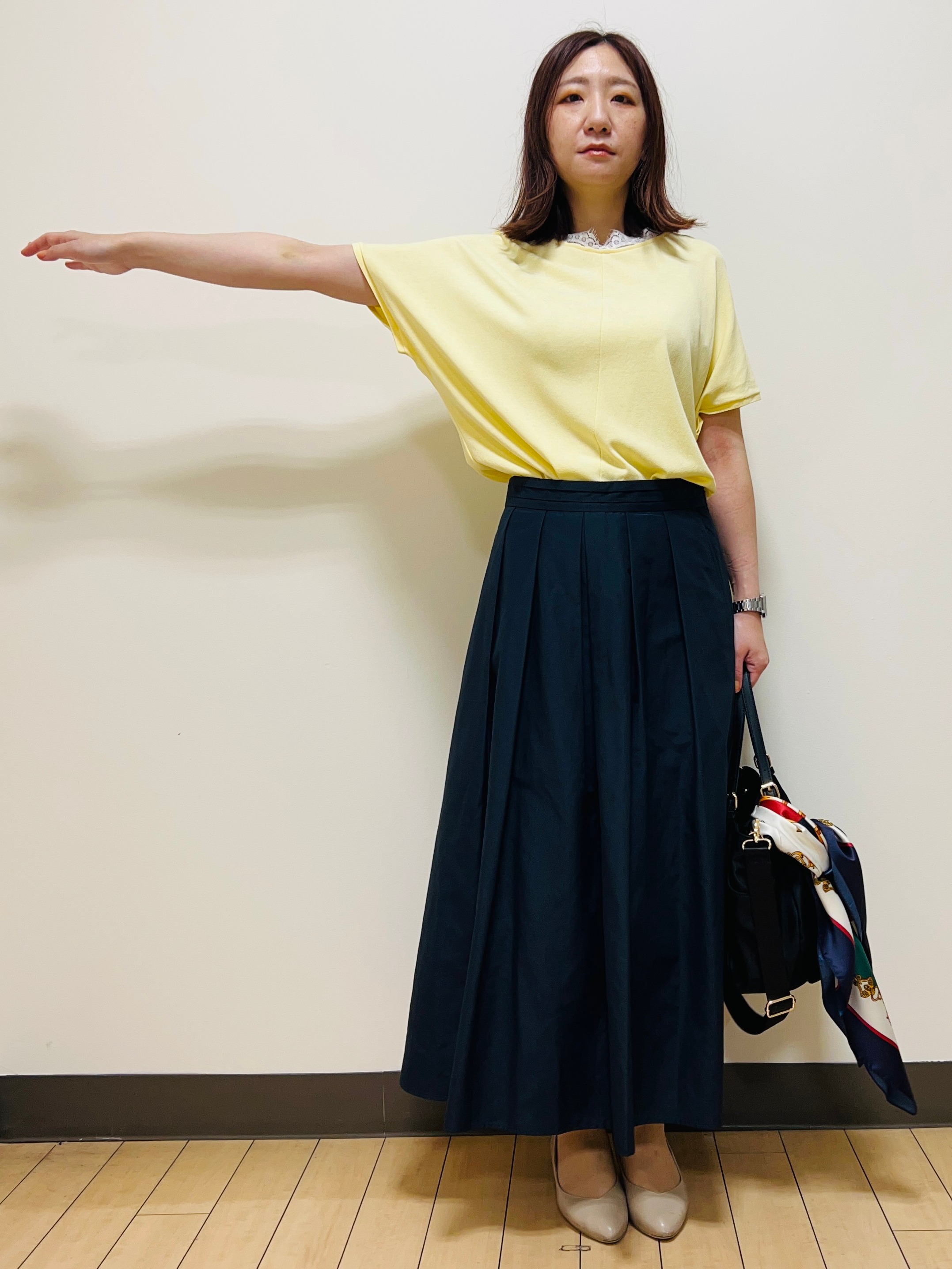 miiiさんの「Reflect｜【二の腕カバー／手洗い可】ネックレース フレンチスリーブニット」を使ったコーディネート