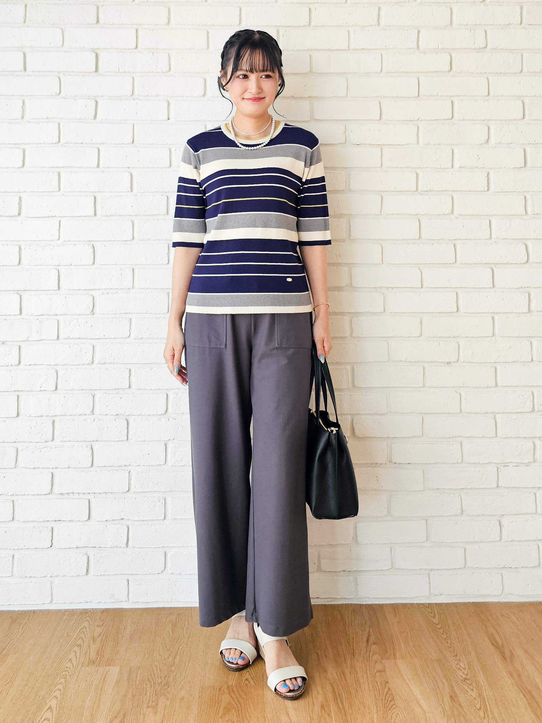 ゆゆさんの「SHOO･LA･RUE｜【S-LL】オンオフ着られる マルチボーダーリブニット」を使ったコーディネート
