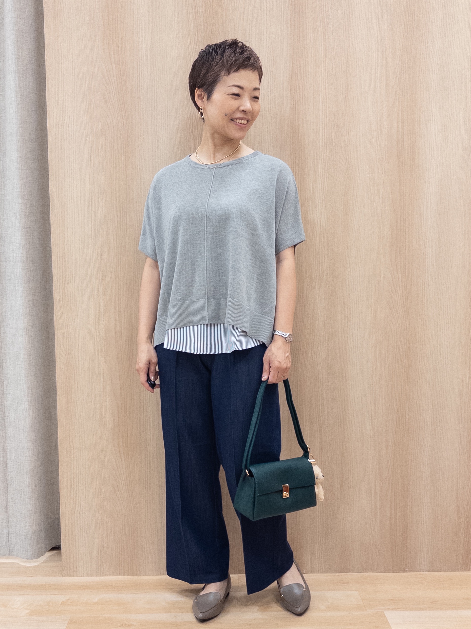 シュウコさんの「grove｜【体系カバー◎】ニット&times;インナーシャツタンクSET」を使ったコーディネート