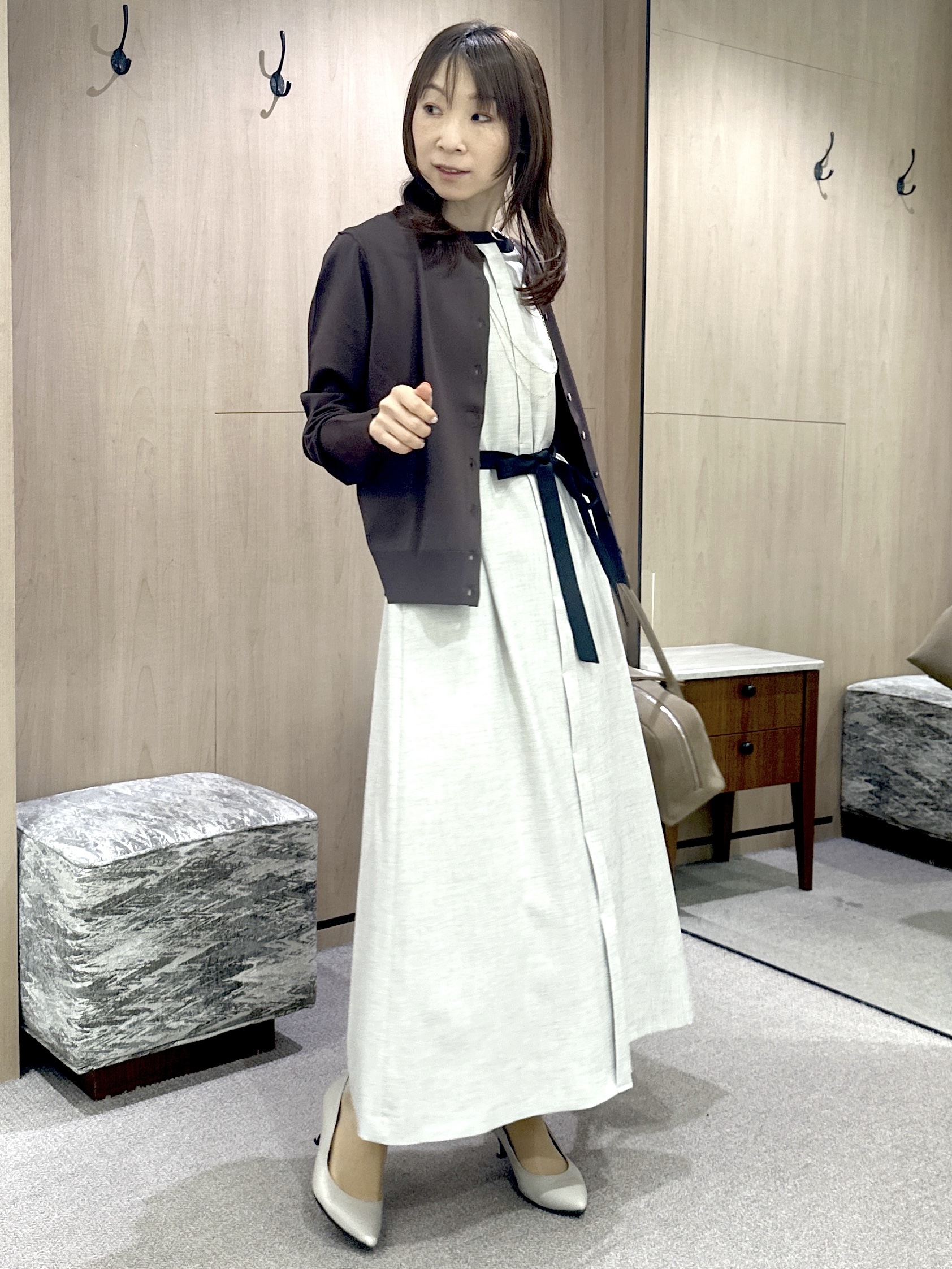 Miwaさんの「UNTITLED｜【接触冷感/UVカット/イージーケア】配色ラインワンピース」を使ったコーディネート