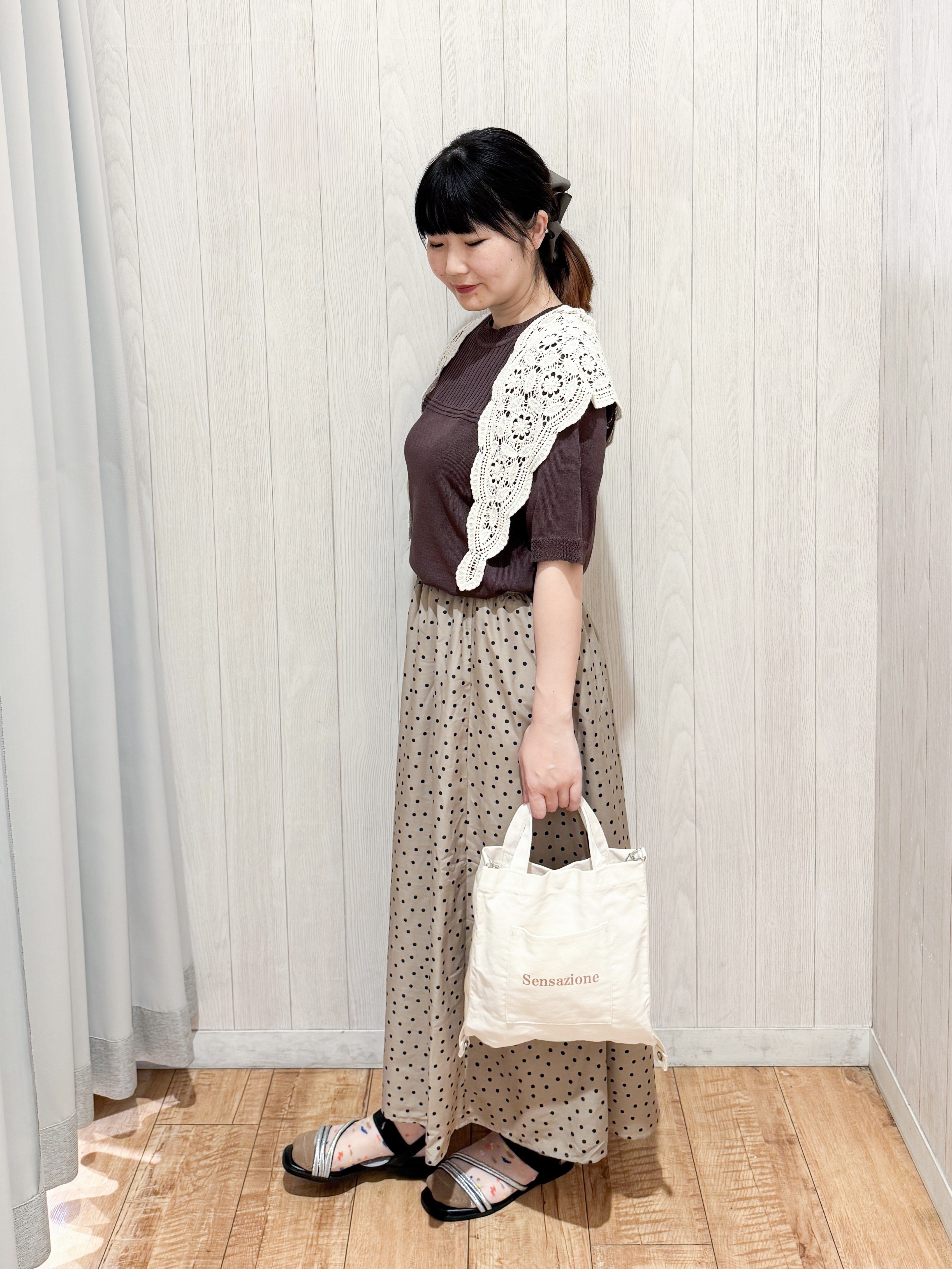 愛さんの「SHOO･LA･RUE｜【S-LL/二の腕カバー】品よく決まる 5分袖デザインニット」を使ったコーディネート