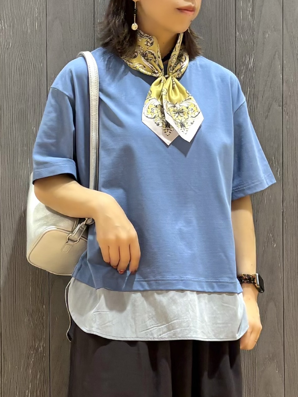 meiさんの「SHOO･LA･RUE｜【ひんやり/体型カバー/S-LL】インせず着られる 異素材ドッキングTシャツ」を使ったコーディネート
