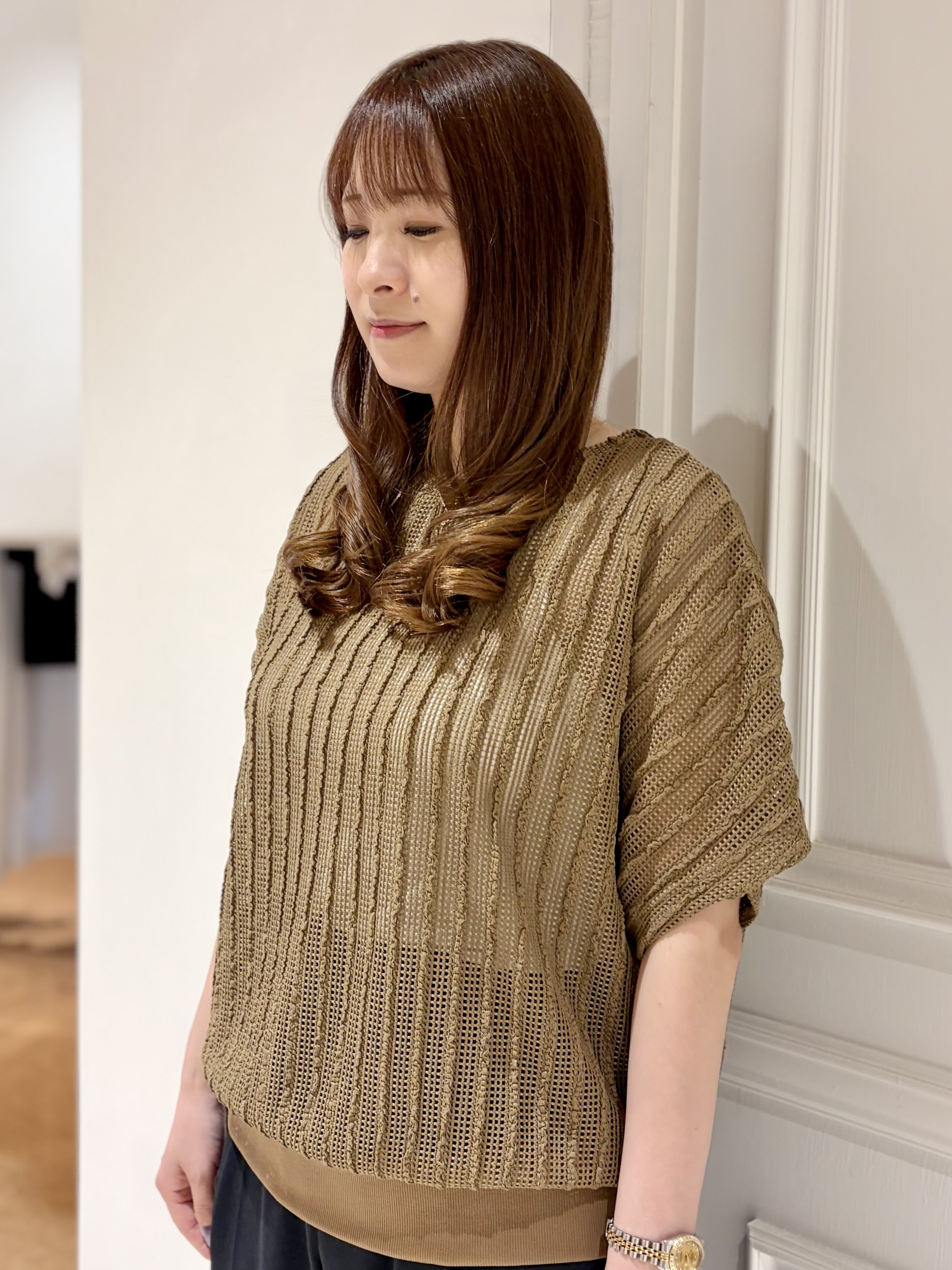 minowaさんの「DRESSTERIOR｜【体型カバー/日除け】ドルマンスリーブ シアーメッシュプルオーバー」を使ったコーディネート