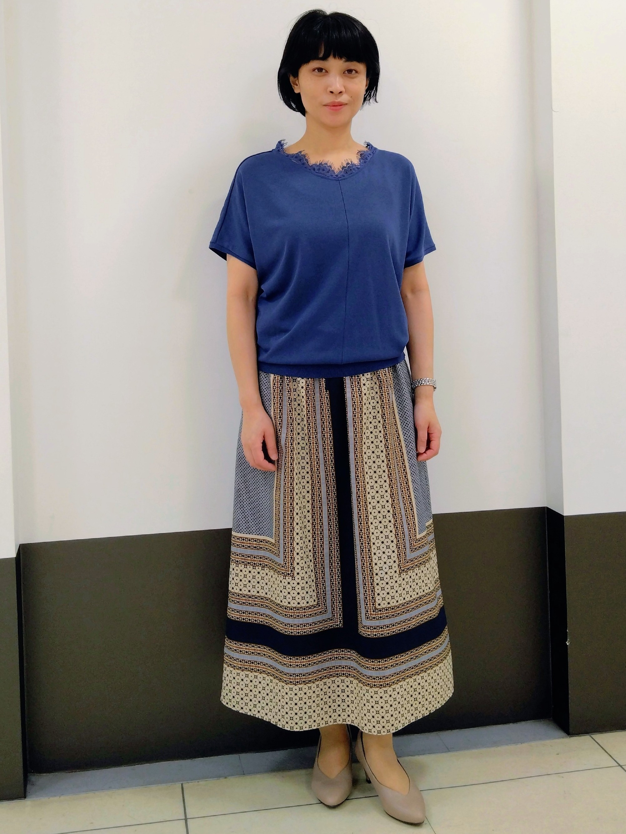 GMさんの「Reflect｜【二の腕カバー／手洗い可】ネックレース フレンチスリーブニット」を使ったコーディネート