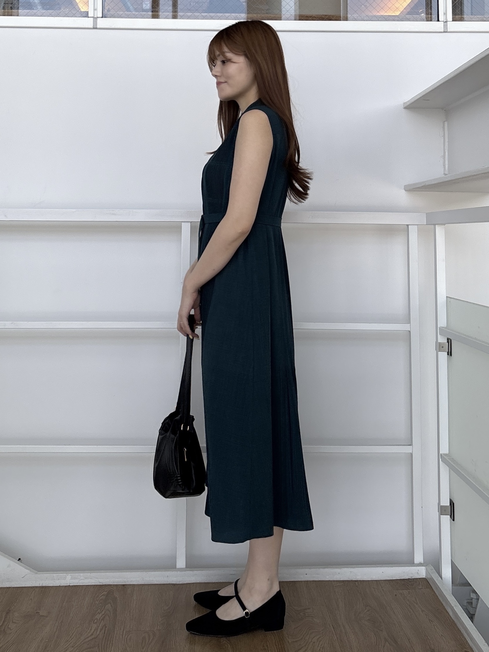 sayaさんの「grove｜【低身長さんも選べる着丈・洗濯機◎】プリーツベルトワンピース」を使ったコーディネート