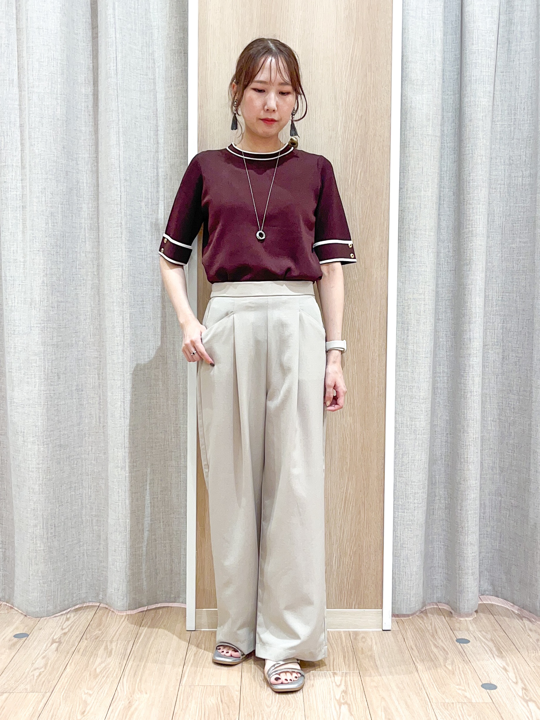 みーちゃんさんの「grove｜新色追加！【シリーズ累計36万枚/名品ニット】やわらかドライタッチ 袖メッシュ編みニット」を使ったコーディネート