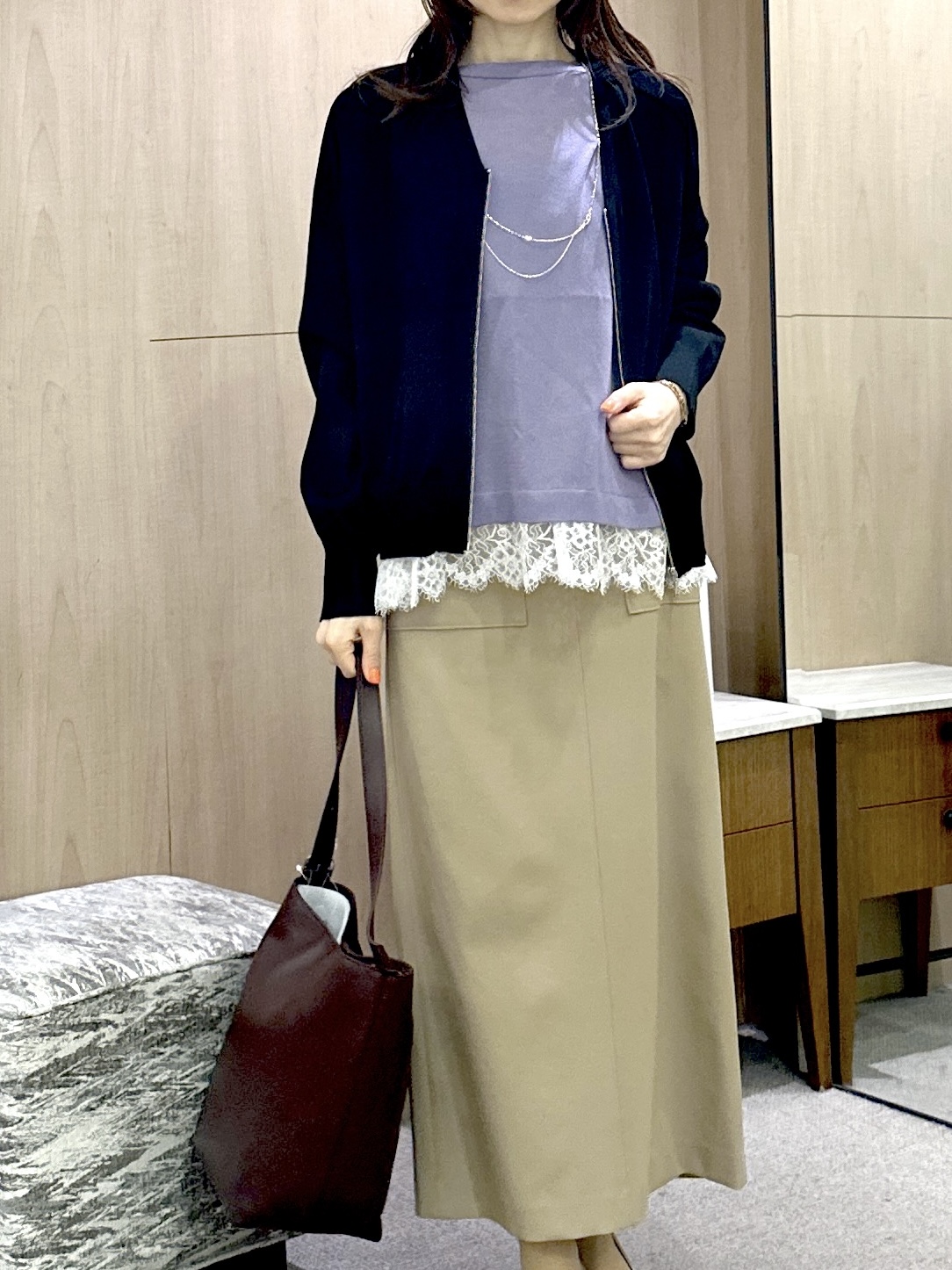 Miwaさんの「UNTITLED｜【アンサンブル可/日除け・冷房対策】シアーレーヨンZIPカーディガン」を使ったコーディネート