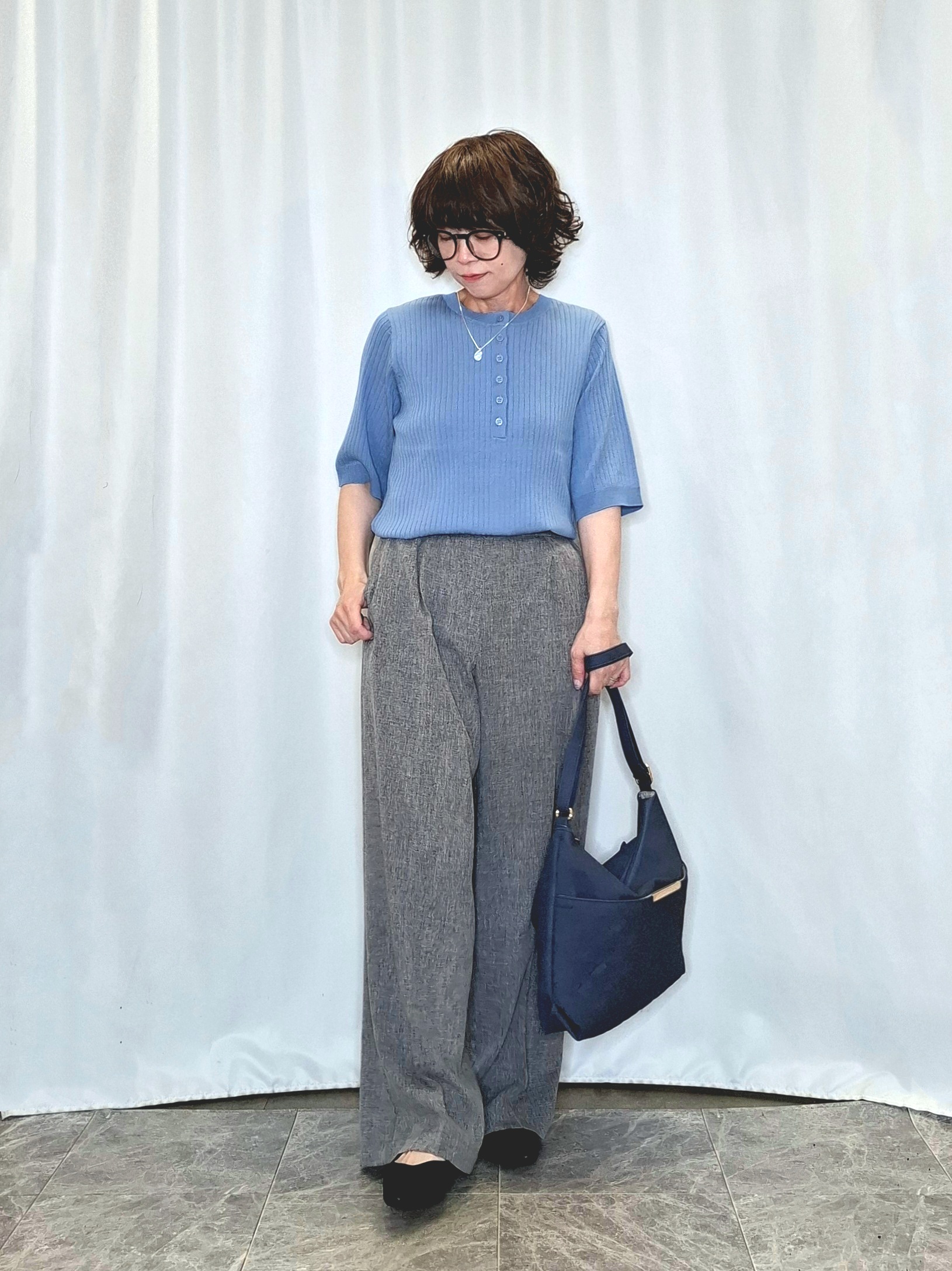 ぬーさんの「SHOO･LA･RUE｜【S-LL】抜け感ある着こなしに ヘンリーネック リブニット」を使ったコーディネート