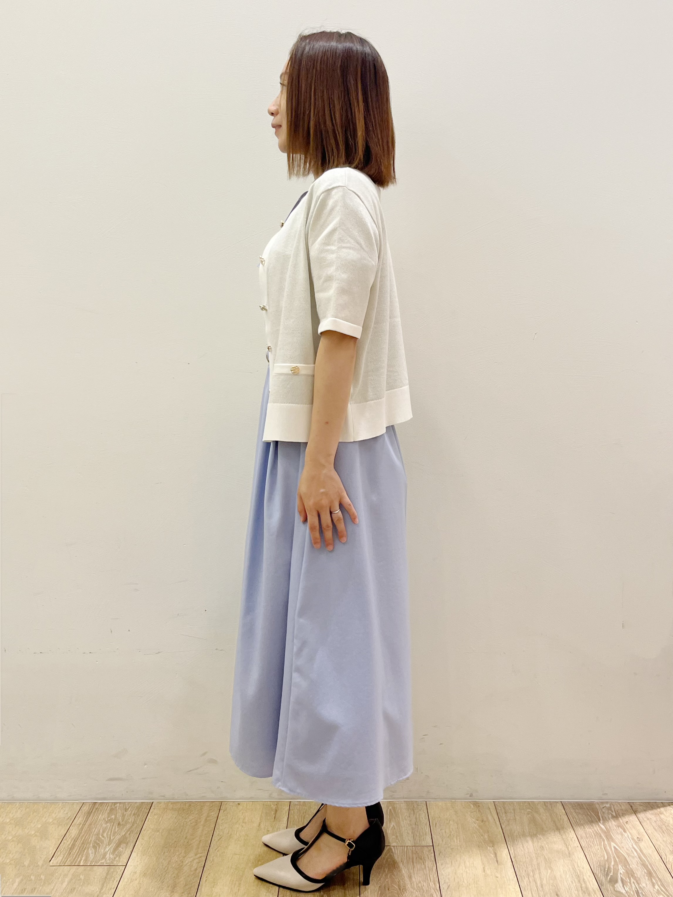 kcさんの「OPAQUE.CLIP｜ラメアソートバイカラー半袖カーディガン【洗濯機OK】」を使ったコーディネート