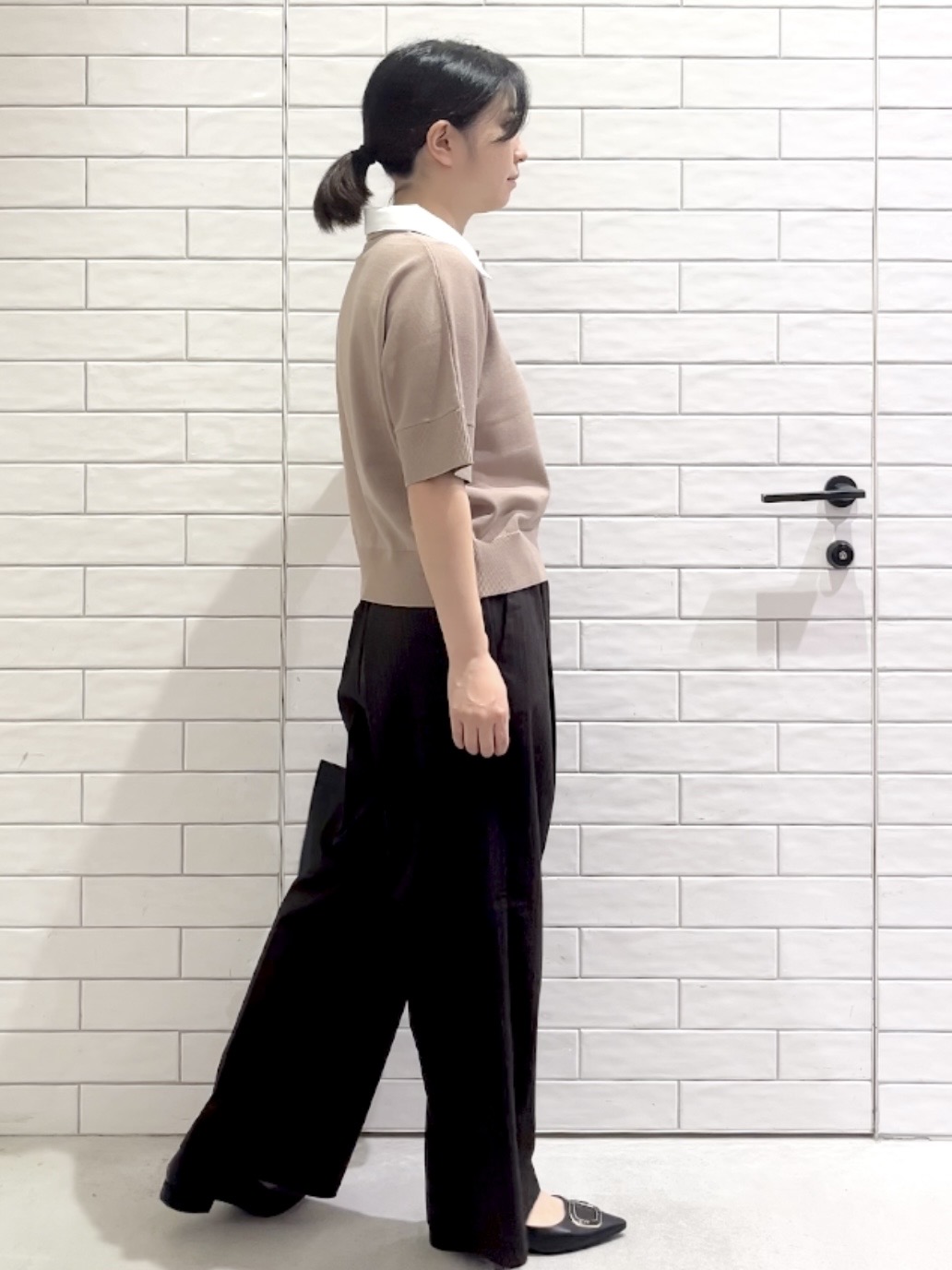 しおりさんの「OPAQUE.CLIP｜2WAY衿ドッキングニット《洗濯機OK》」を使ったコーディネート