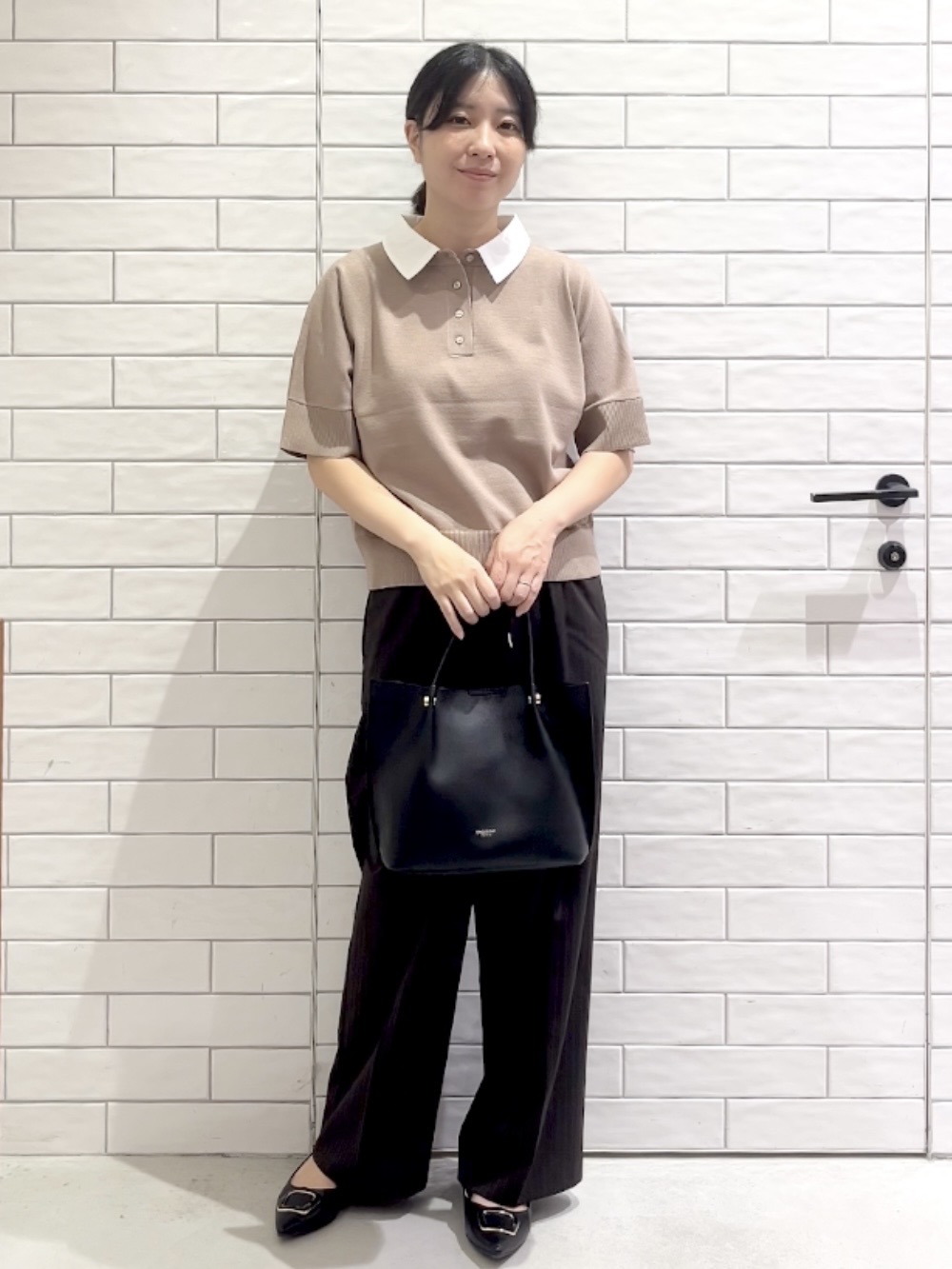 しおりさんの「OPAQUE.CLIP｜2WAY衿ドッキングニット《洗濯機OK》」を使ったコーディネート