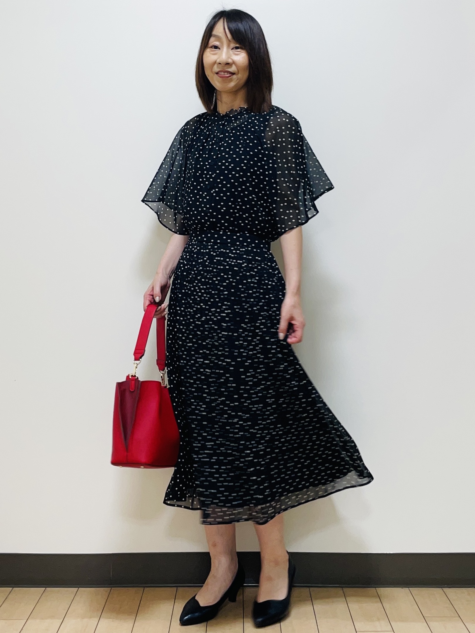 Riiさんの「Reflect｜【セットアップ／手洗い可】ドット柄シアーブラウス」を使ったコーディネート
