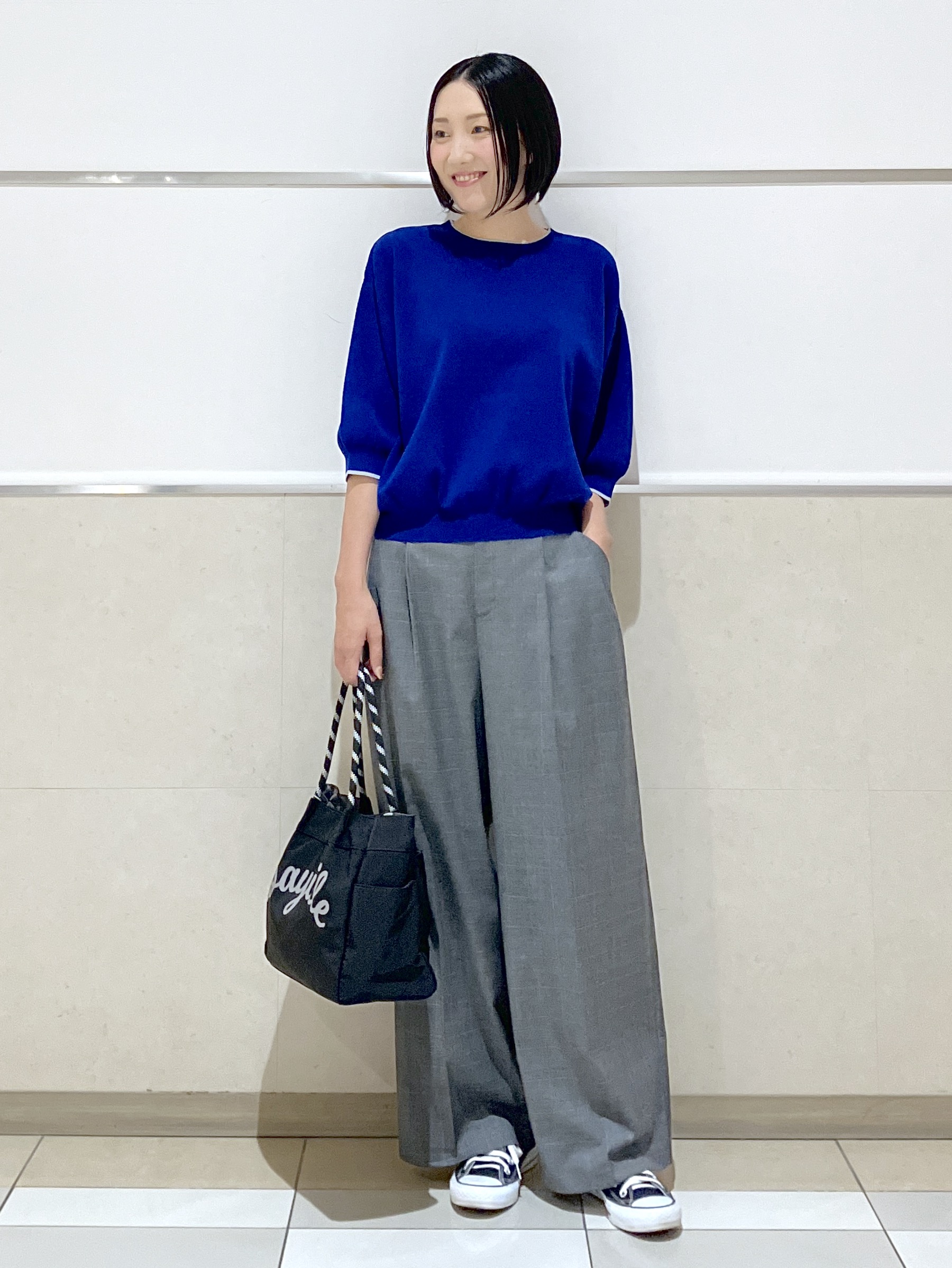 eriko さんの「Dessin｜【UVカット/マシンウォッシャブル】6分袖配色ニット」を使ったコーディネート