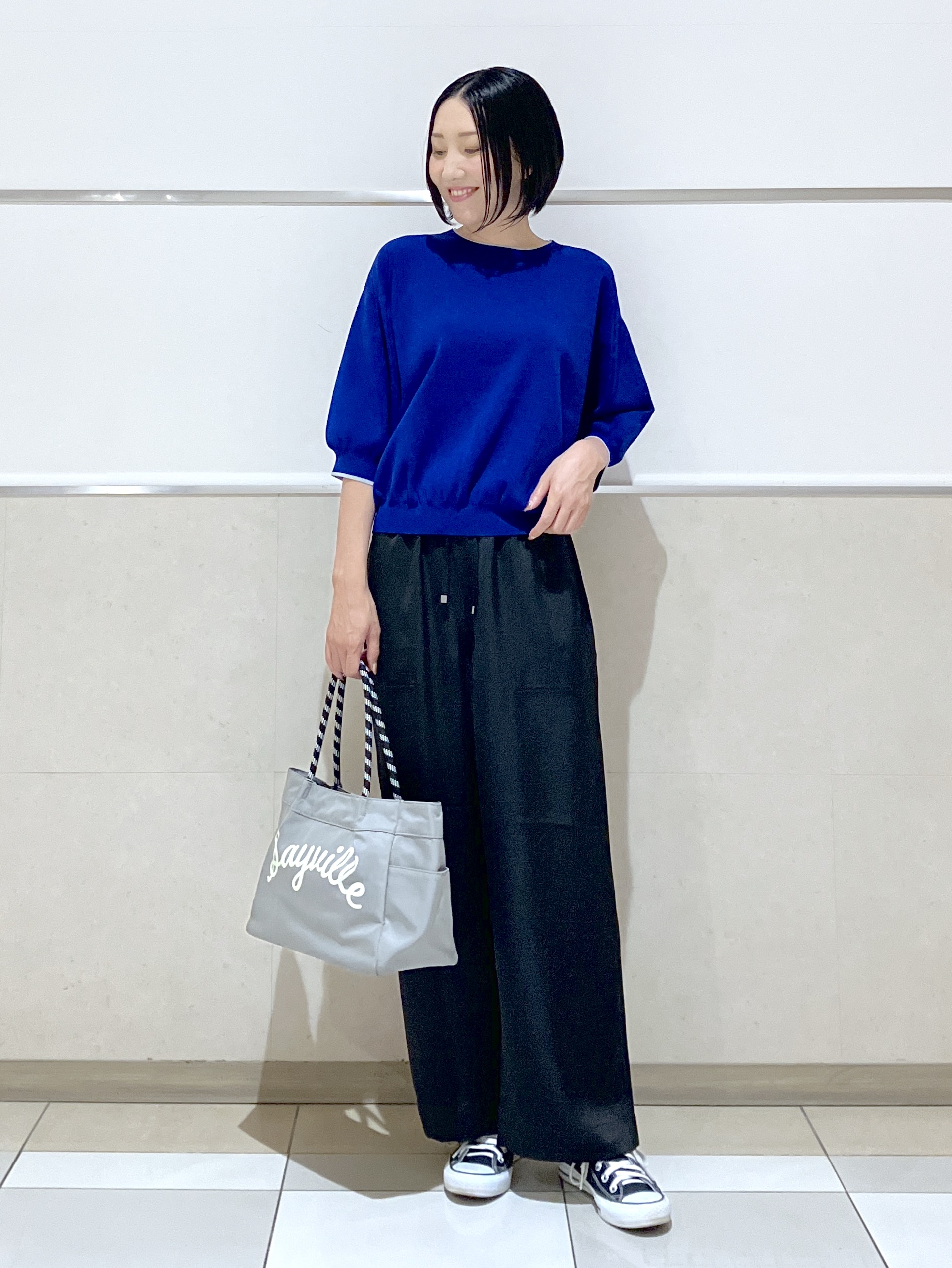 eriko さんの「Dessin｜【UVカット/マシンウォッシャブル】6分袖配色ニット」を使ったコーディネート