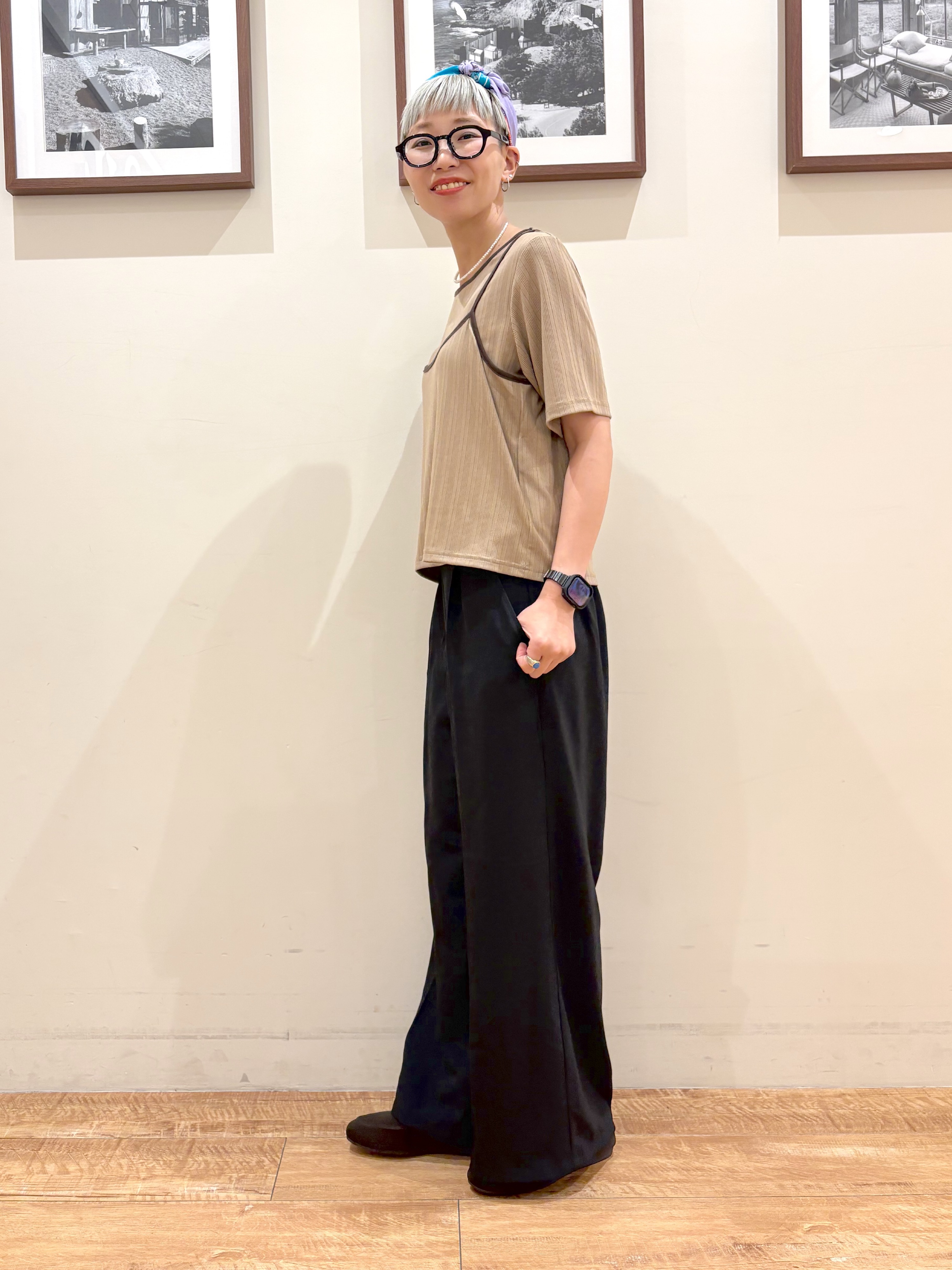 Ayumiさんの「SHOO･LA･RUE｜【2点セット】ランダムテレコで細見え  配色使いTシャツ+キャミソール」を使ったコーディネート