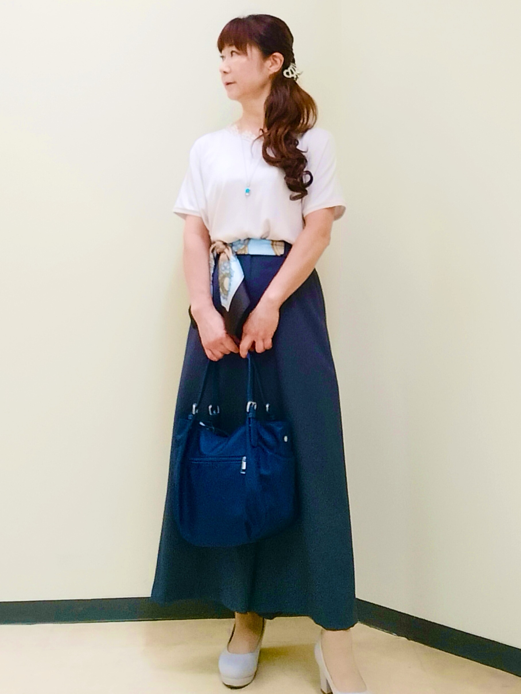 花さんの「Reflect｜【二の腕カバー／手洗い可】ネックレース フレンチスリーブニット」を使ったコーディネート