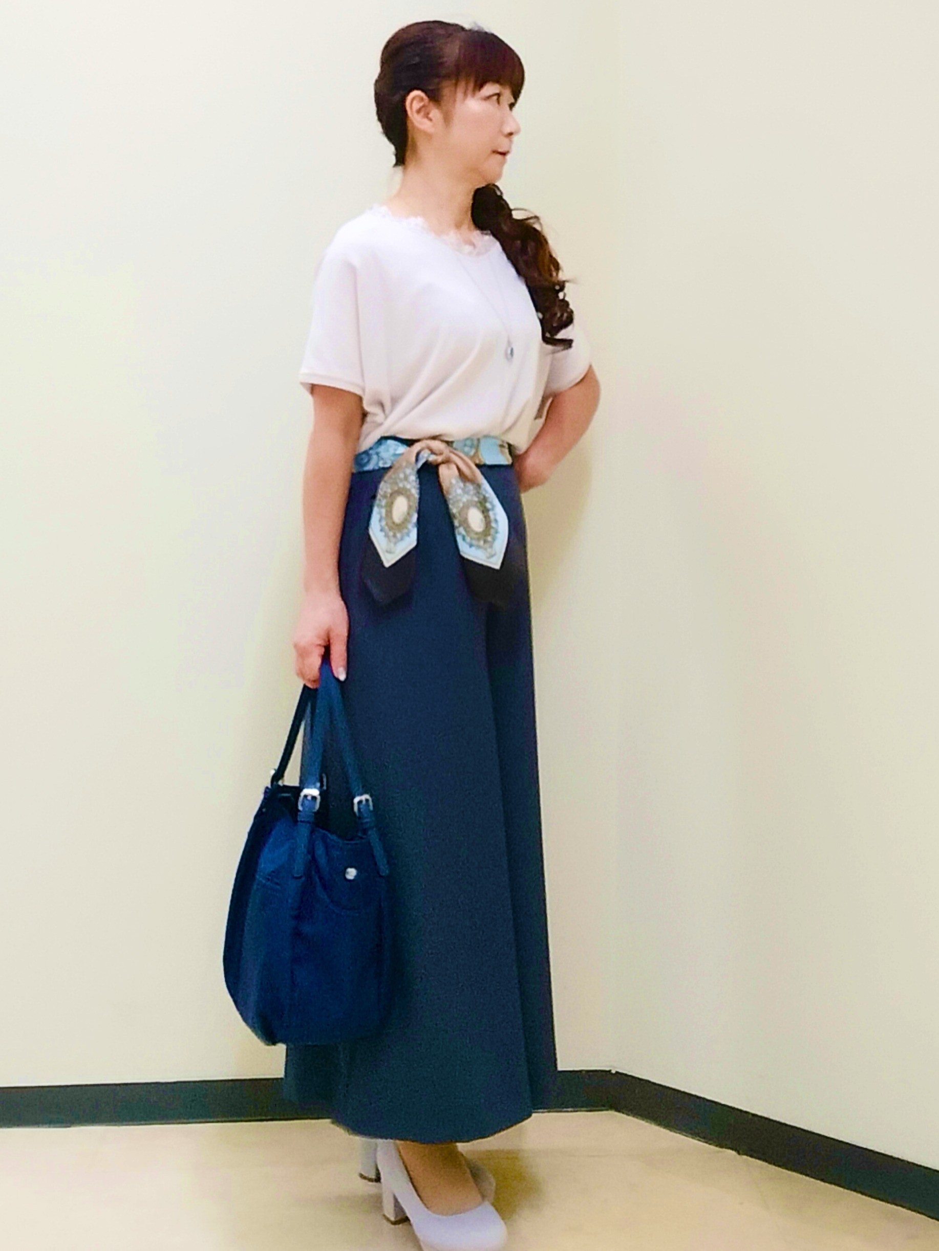 花さんの「Reflect｜【二の腕カバー／手洗い可】ネックレース フレンチスリーブニット」を使ったコーディネート