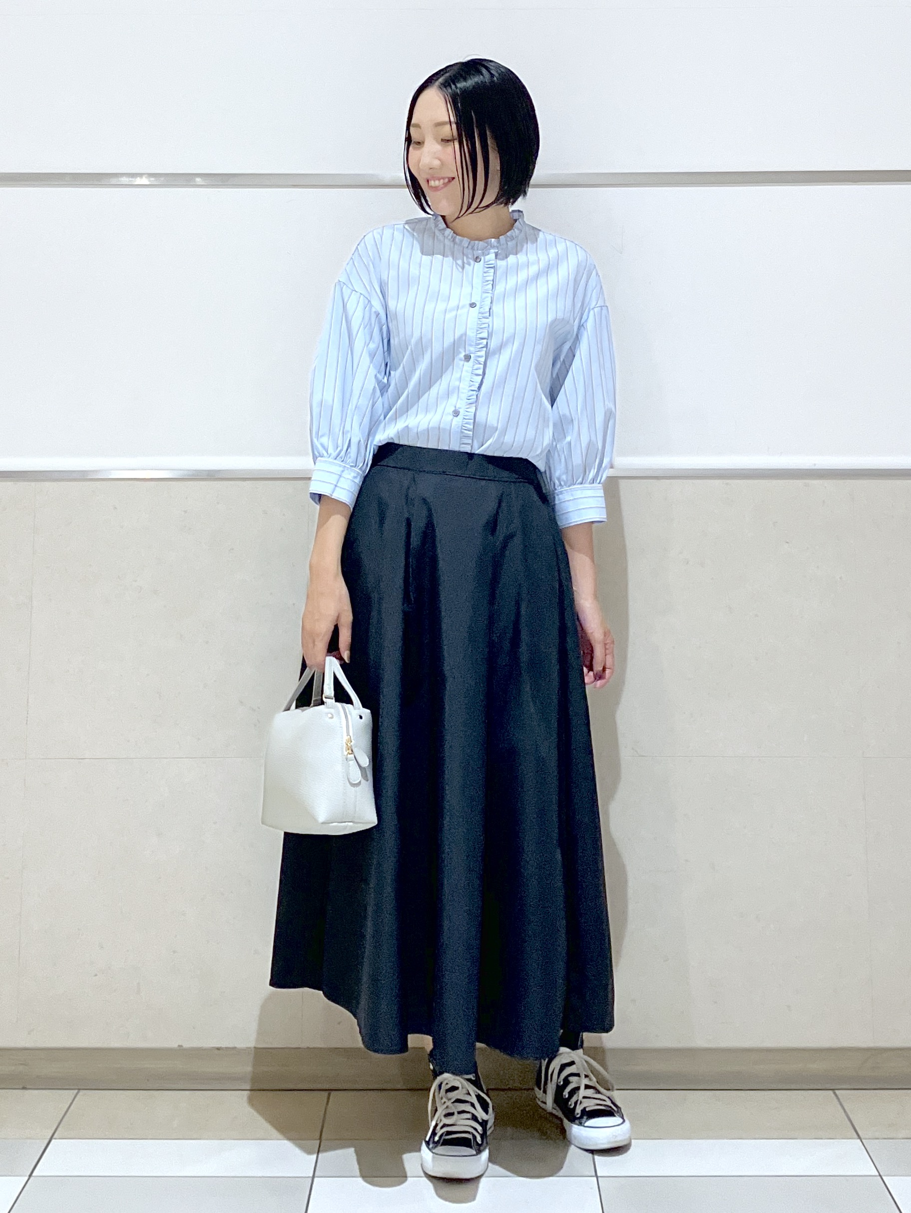 eriko さんの「Dessin｜【UVカット】ストライプフリルブラウス6分袖」を使ったコーディネート
